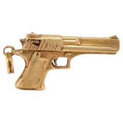Pistol Handgun Charm Pendant in Solid 14k Yellow Gold