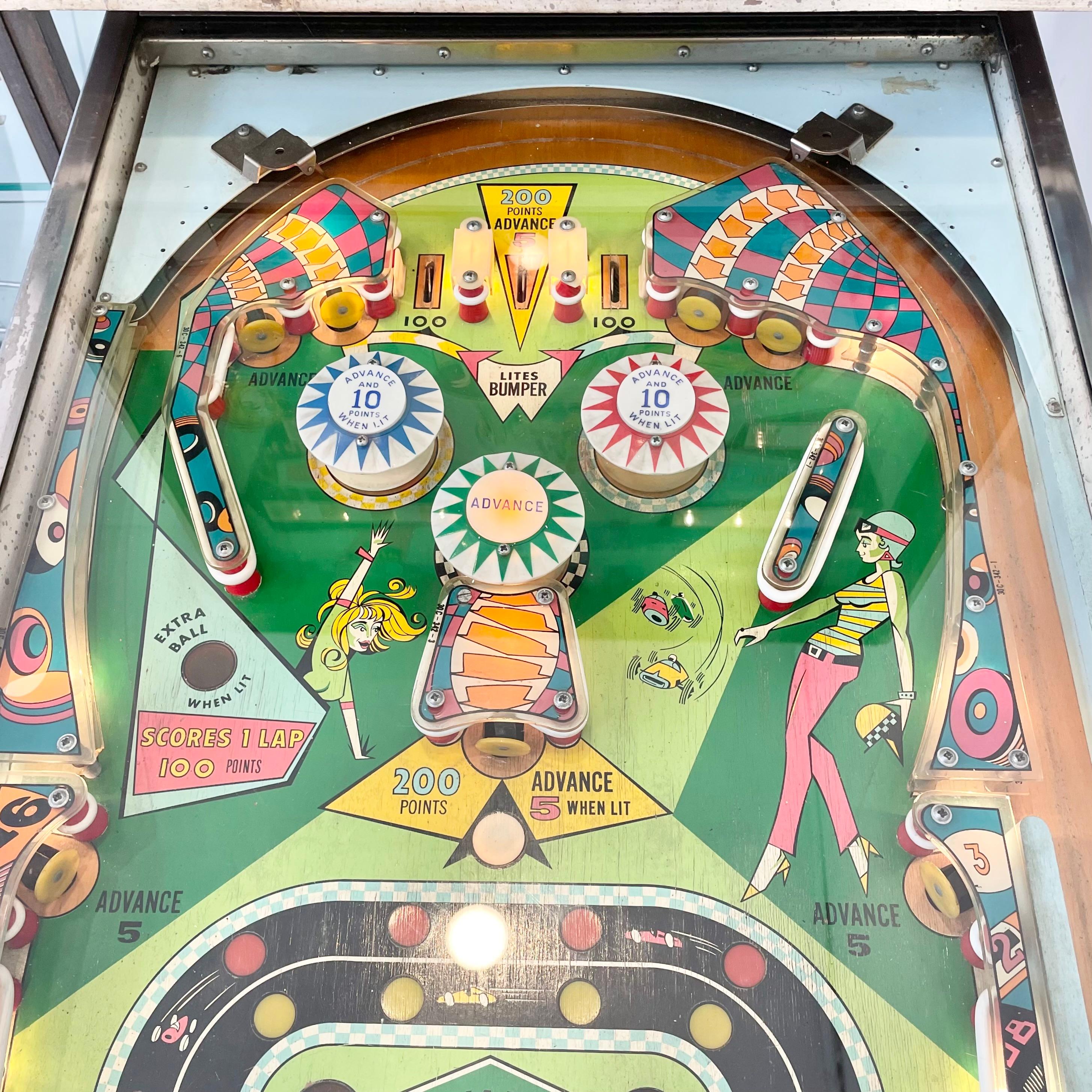 Mid-20th Century Pit Stop Pinball Arcade Game, 1968 USA