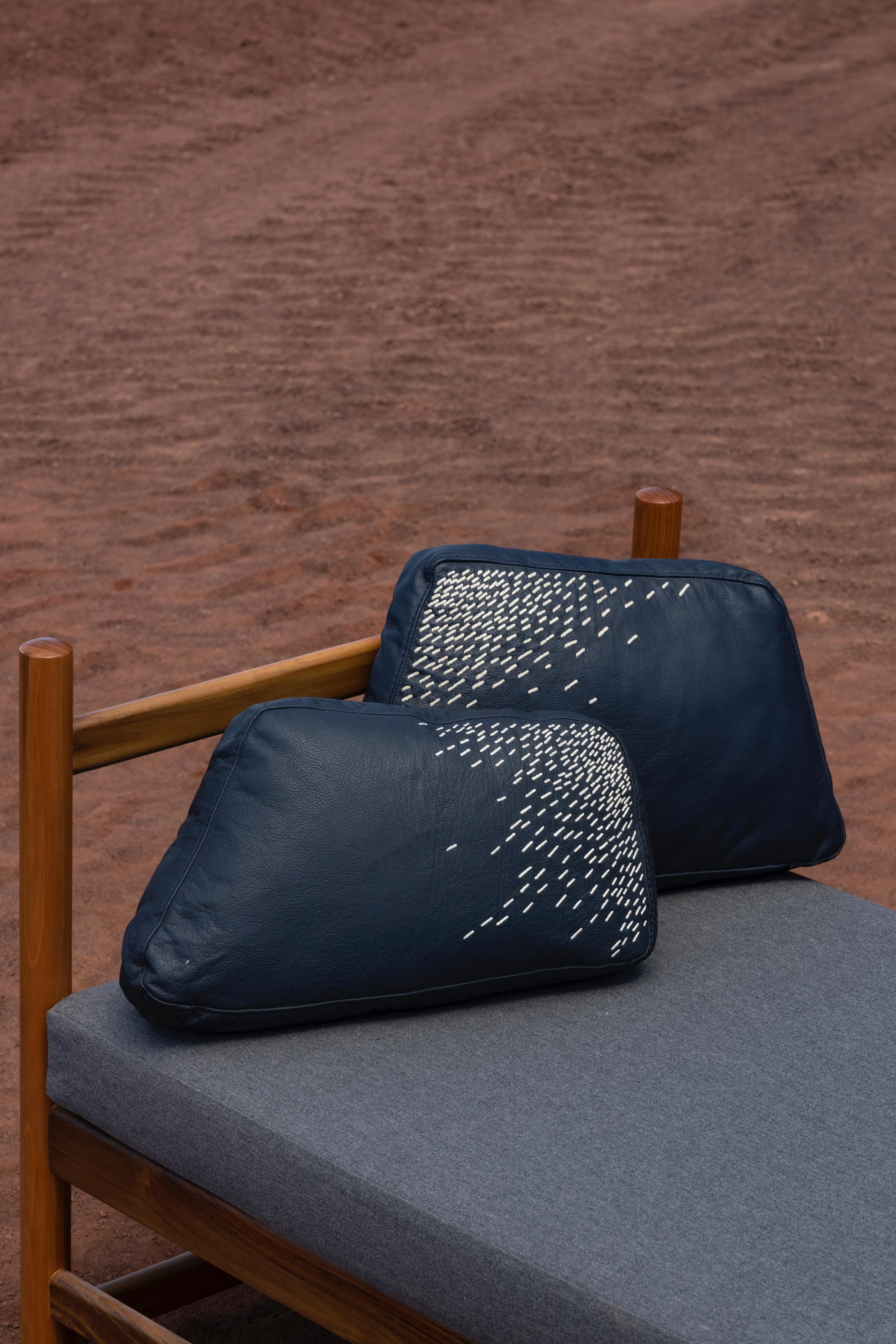 Pita Cushion Medium, Navy Blue Leather For Sale 3