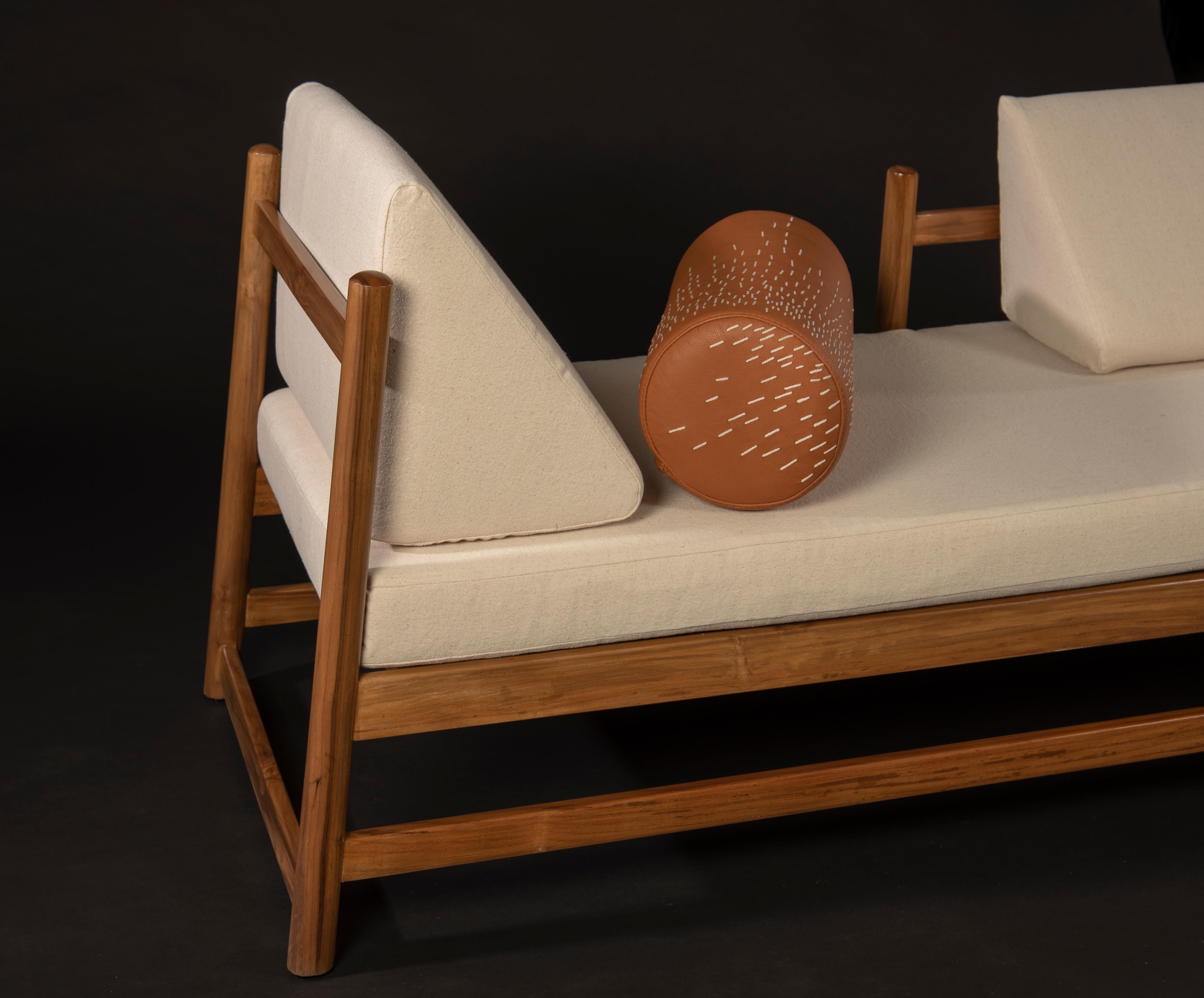 Mexican Pita Outdoors Daybed, Teak Wood, Sunbrella and Leather For Sale