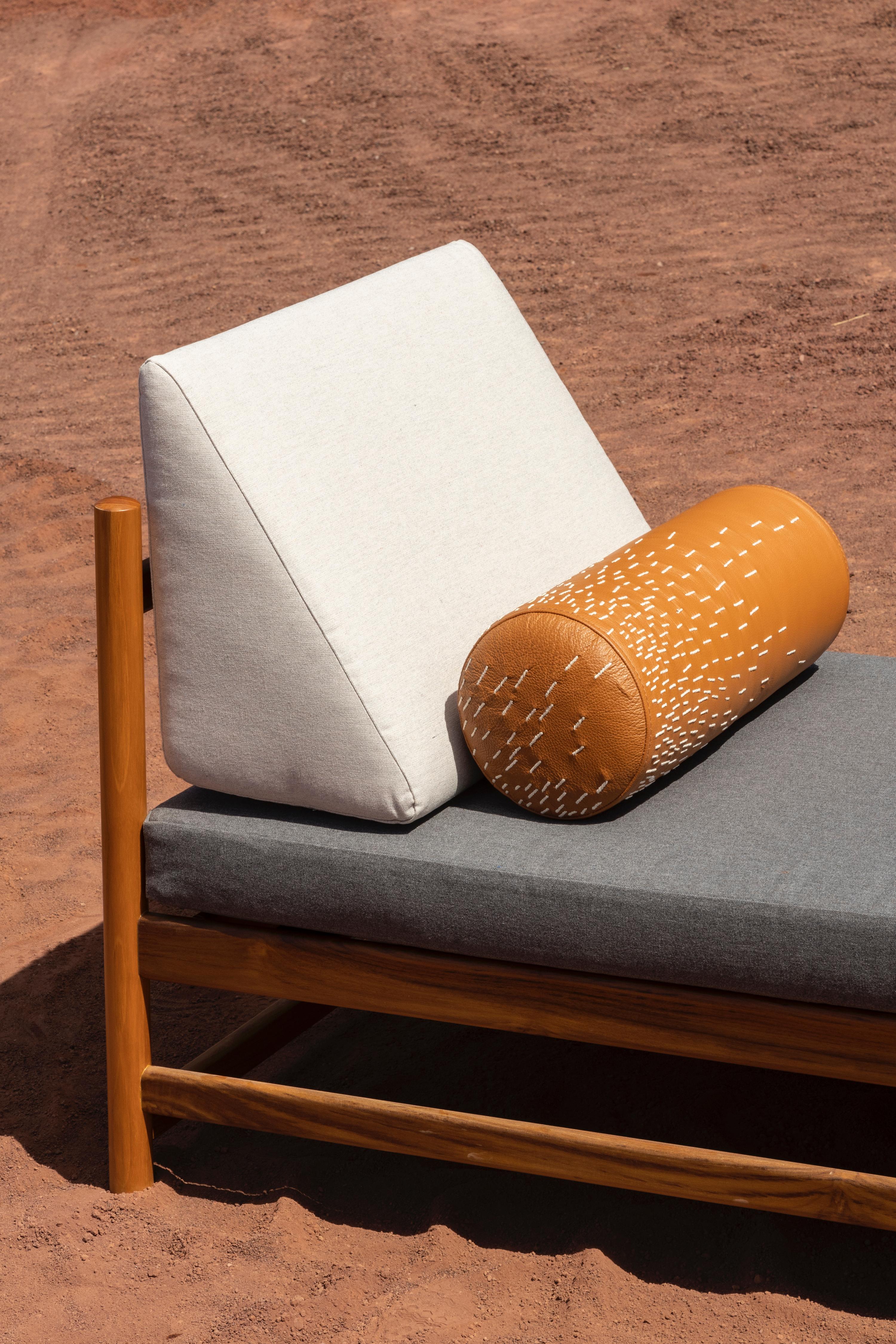 Lettino da giorno Pita Outdoors, Wood Wood, tessuti Sunbrella e pelle in vendita 1