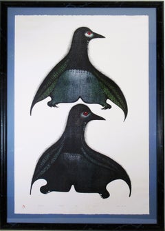 Vintage Young Loons, Very large original color lithograph