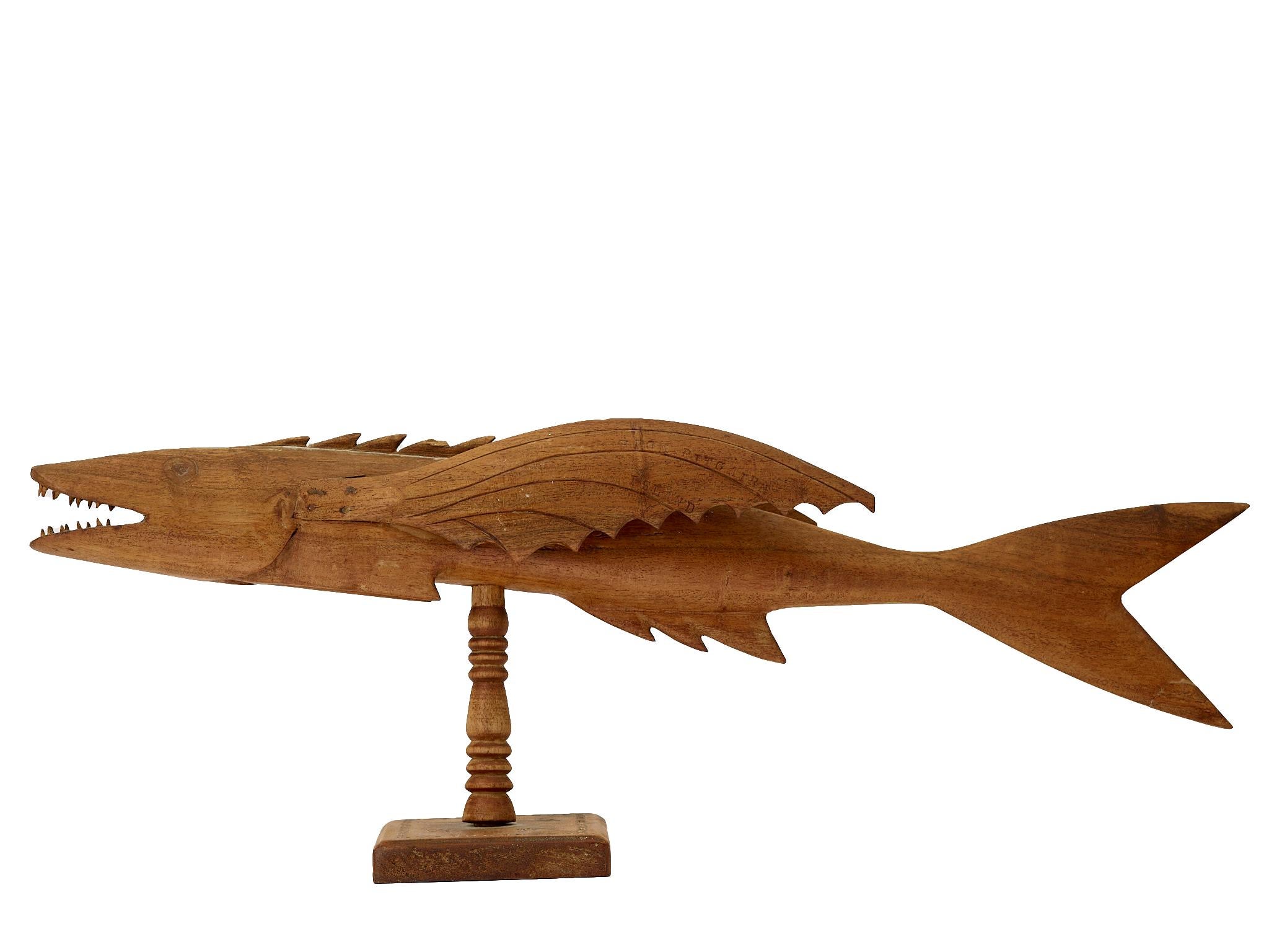 Carved Pitcairn Islands carved wooden flying fish For Sale