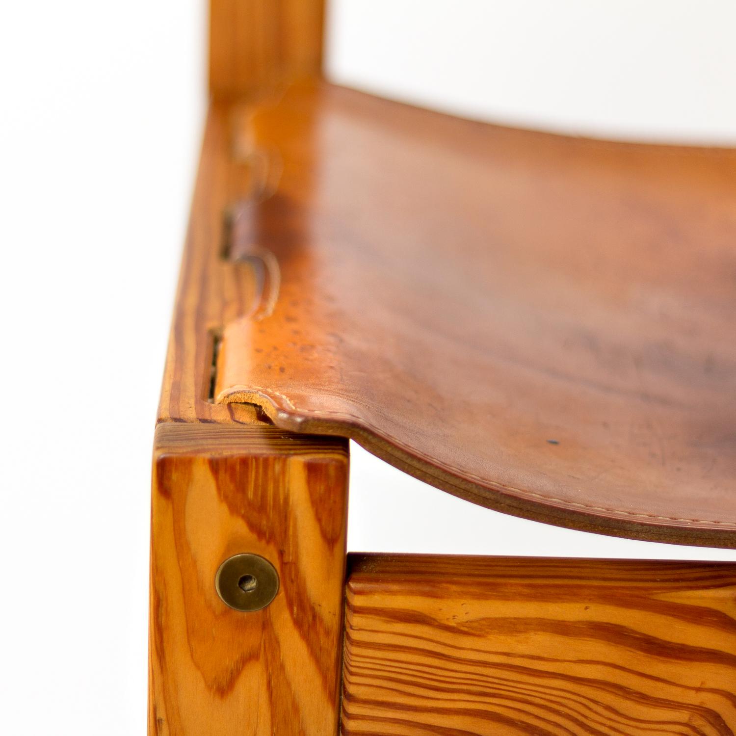 Pitch Pine and Cognac Leather Side Chair, Denmark, 1970s For Sale 6