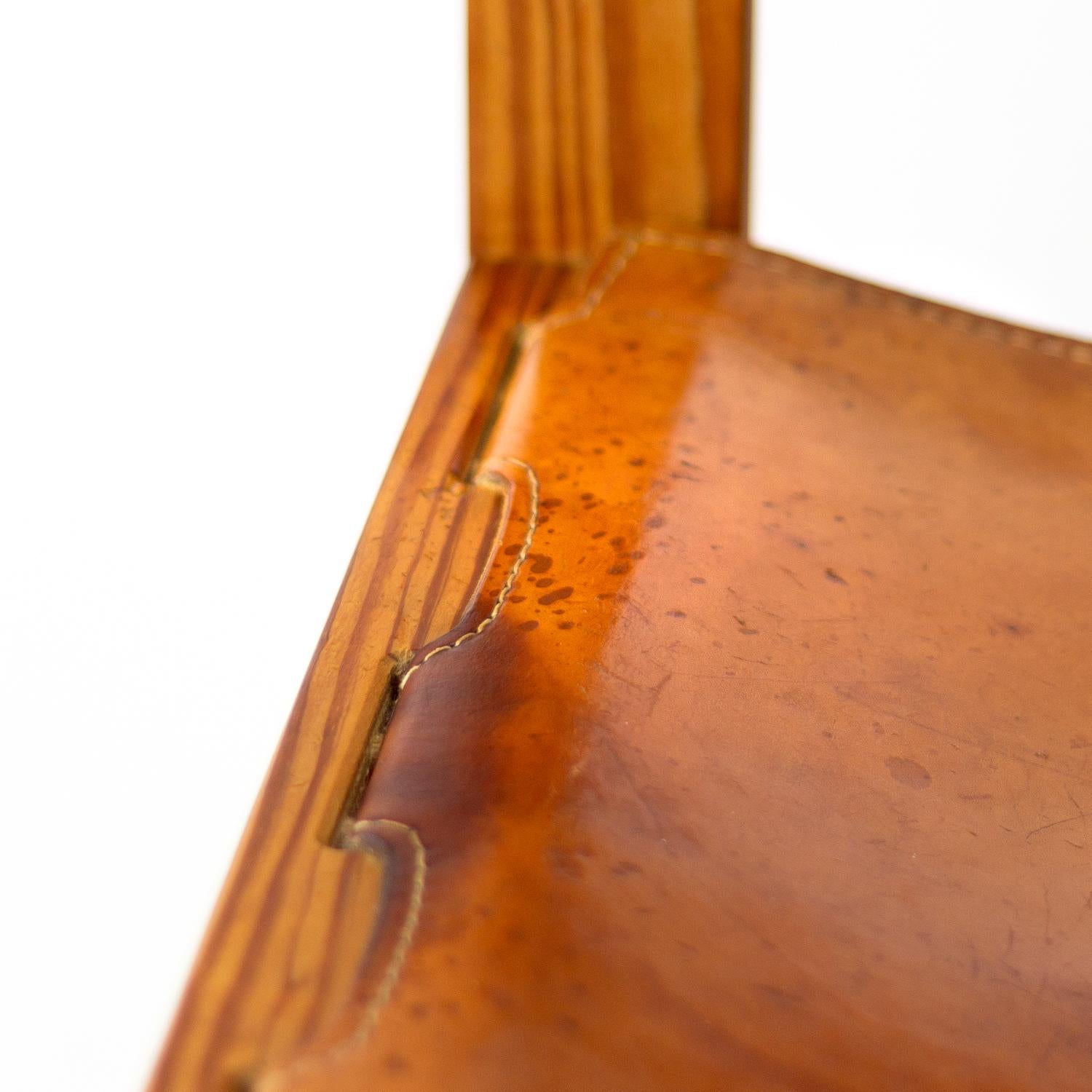 Pitch Pine and Cognac Leather Side Chair, Denmark, 1970s For Sale 9