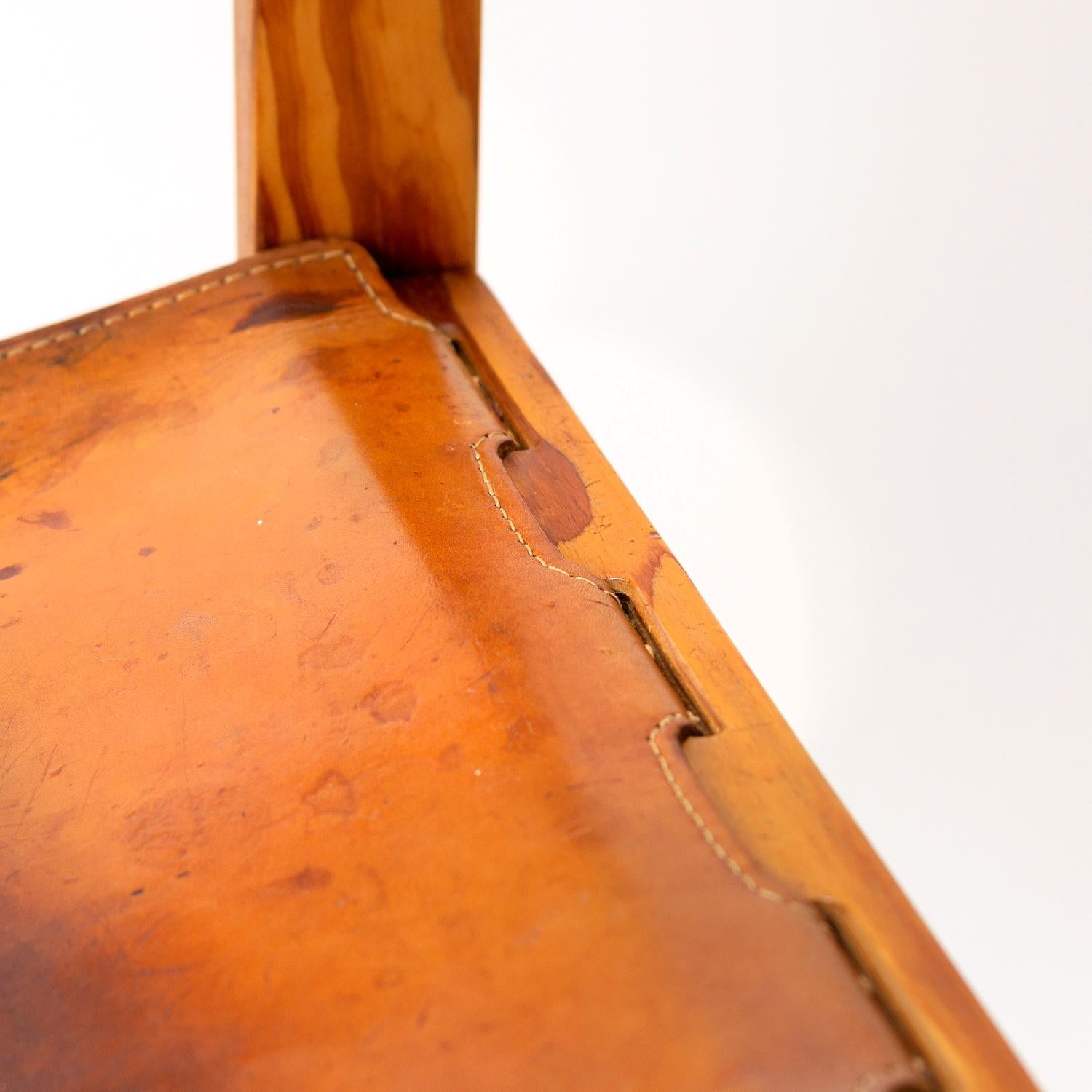 Pitch Pine and Cognac Leather Side Chair, Denmark, 1970s For Sale 10