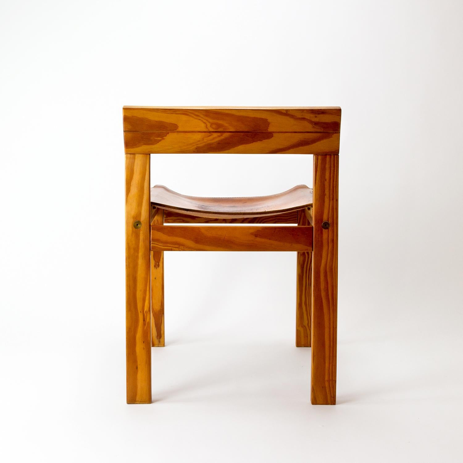 Scandinavian Modern Pitch Pine and Cognac Leather Side Chair, Denmark, 1970s For Sale