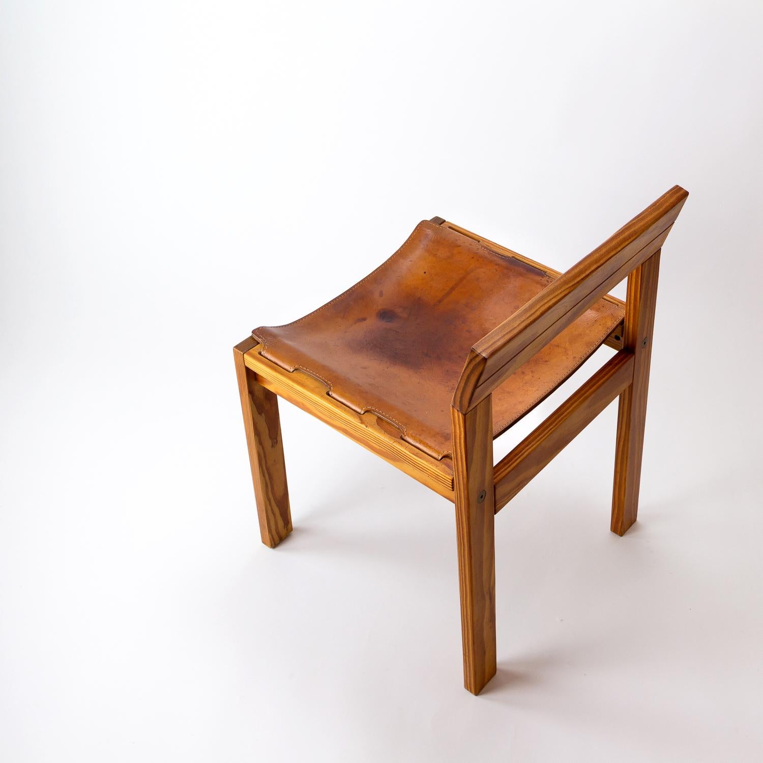 Pitch Pine and Cognac Leather Side Chair, Denmark, 1970s In Good Condition For Sale In Berkhamsted, GB