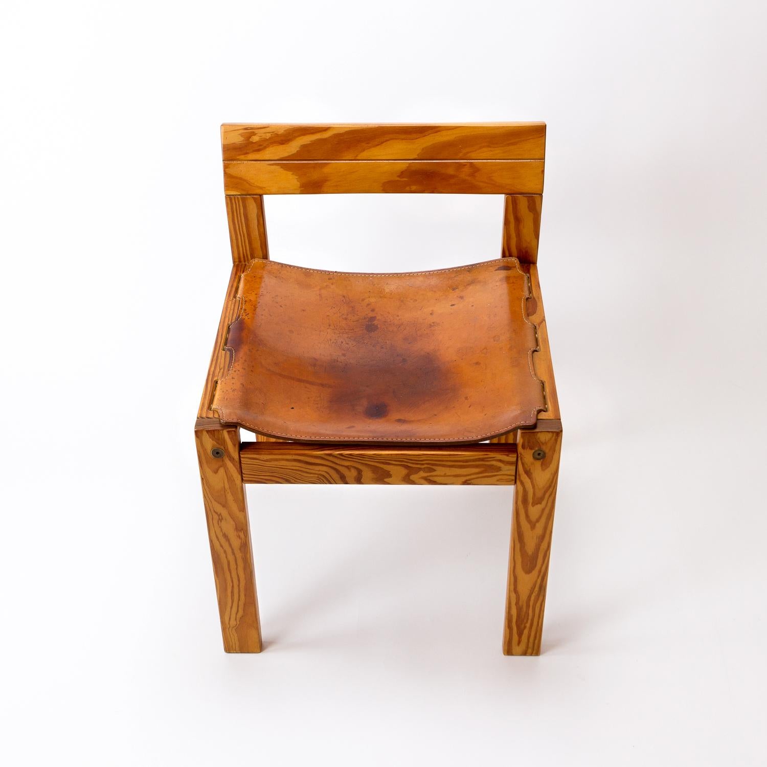 Late 20th Century Pitch Pine and Cognac Leather Side Chair, Denmark, 1970s For Sale