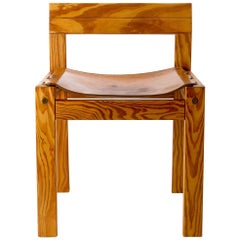 Pitch Pine and Cognac Leather Side Chair, Denmark, 1970s