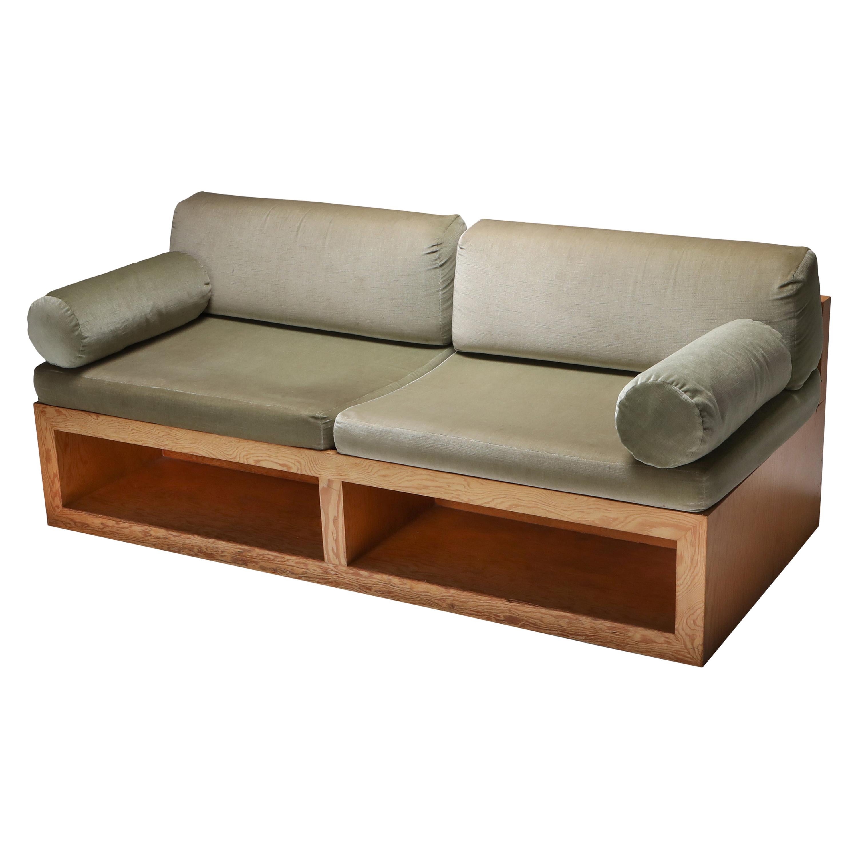 Pitch Pine and Velvet Loveseat Sofa