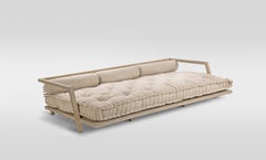 Pitch Pine Grey-Stained Outdoor Wide Lounger with Egyptian-Style Upholstery