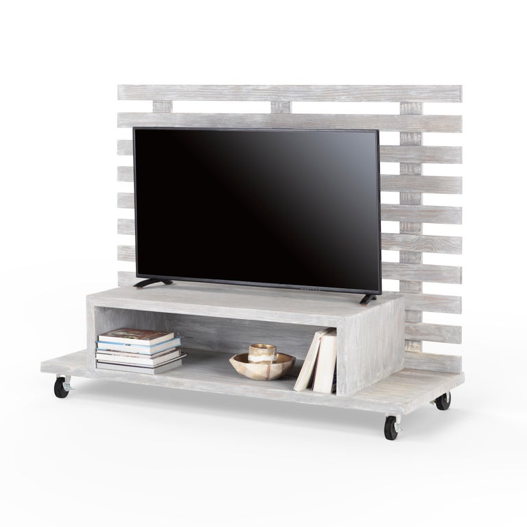 Pitch Pine GreyStained Rustic Outdoor Tv Unit on Wheels For Sale at