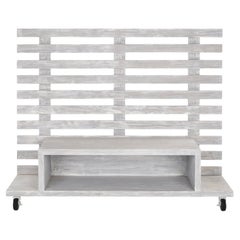Pitch Pine Grey-Stained Rustic Outdoor Tv Unit on Wheels