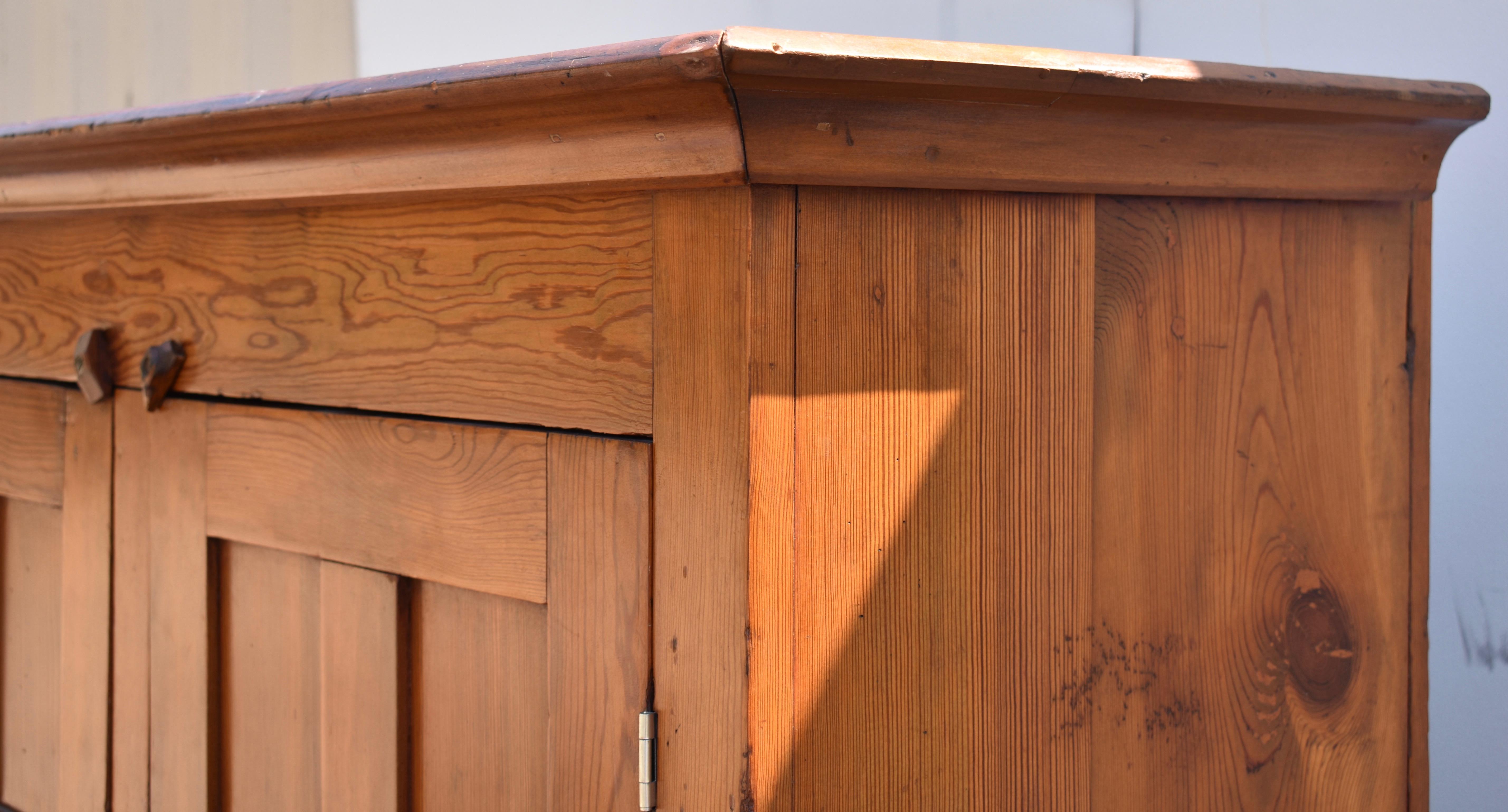 English Pitch Pine Two Door Linen Cupboard For Sale