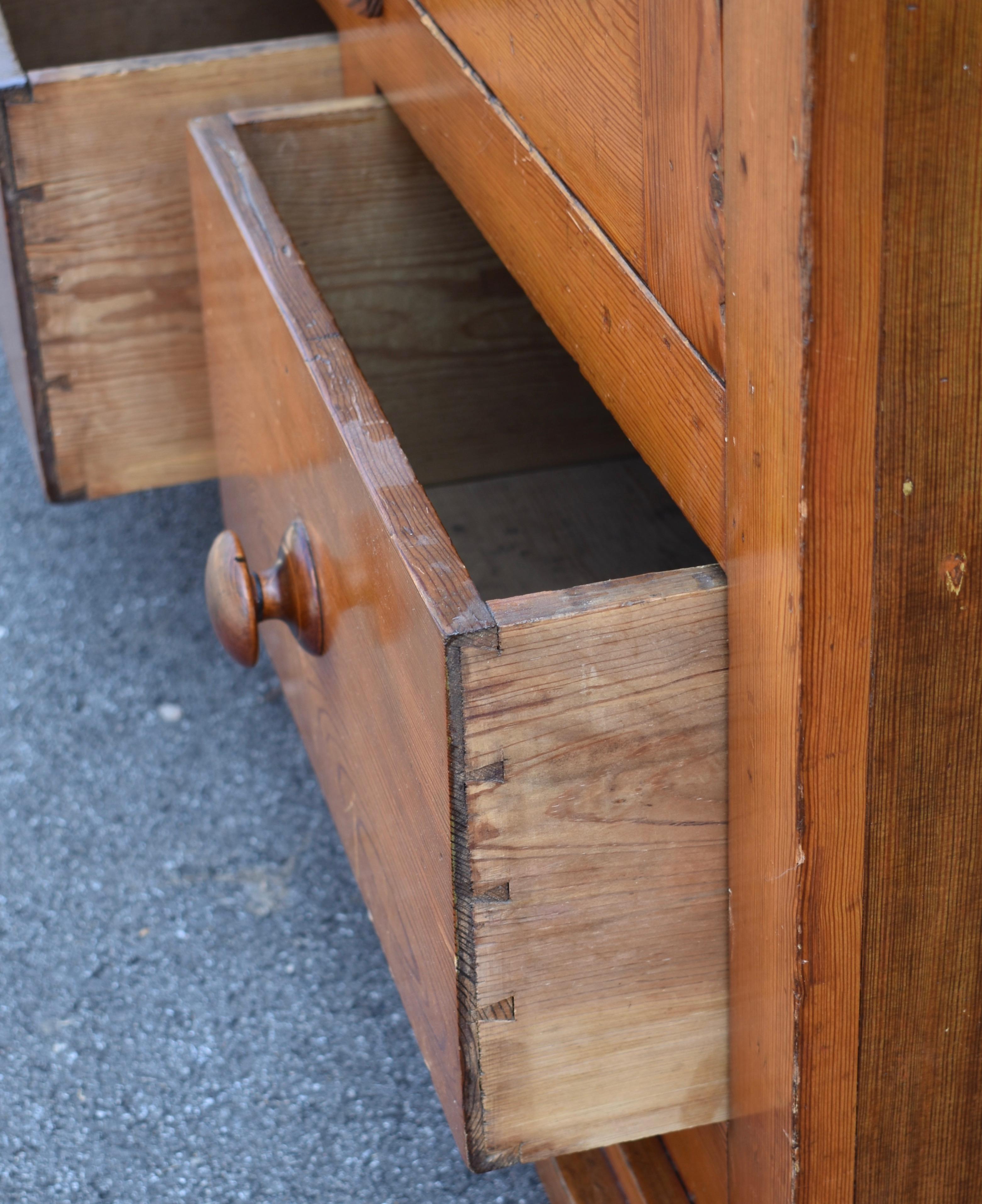 Polished Pitch Pine Two Door Linen Cupboard For Sale