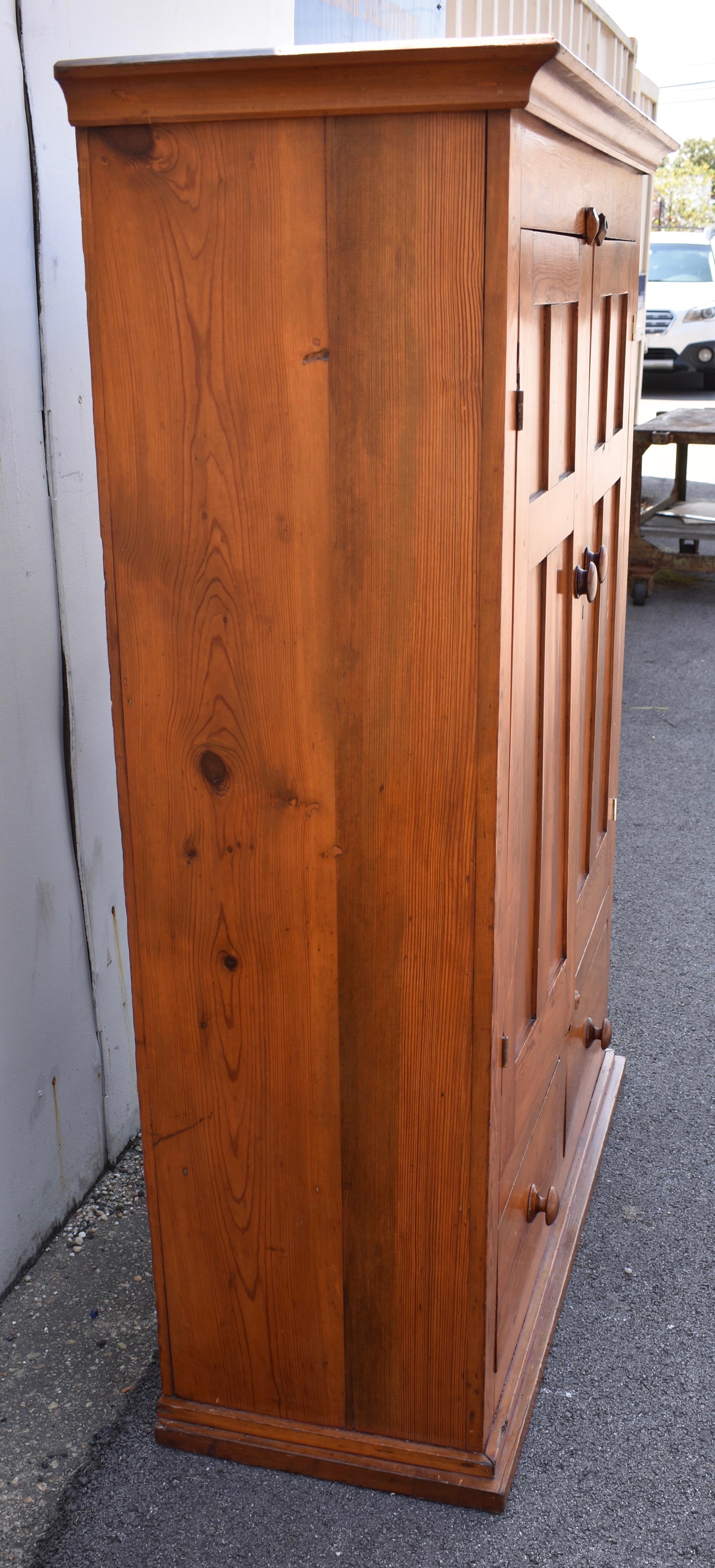 Pitch Pine Two Door Linen Cupboard In Good Condition For Sale In Baltimore, MD