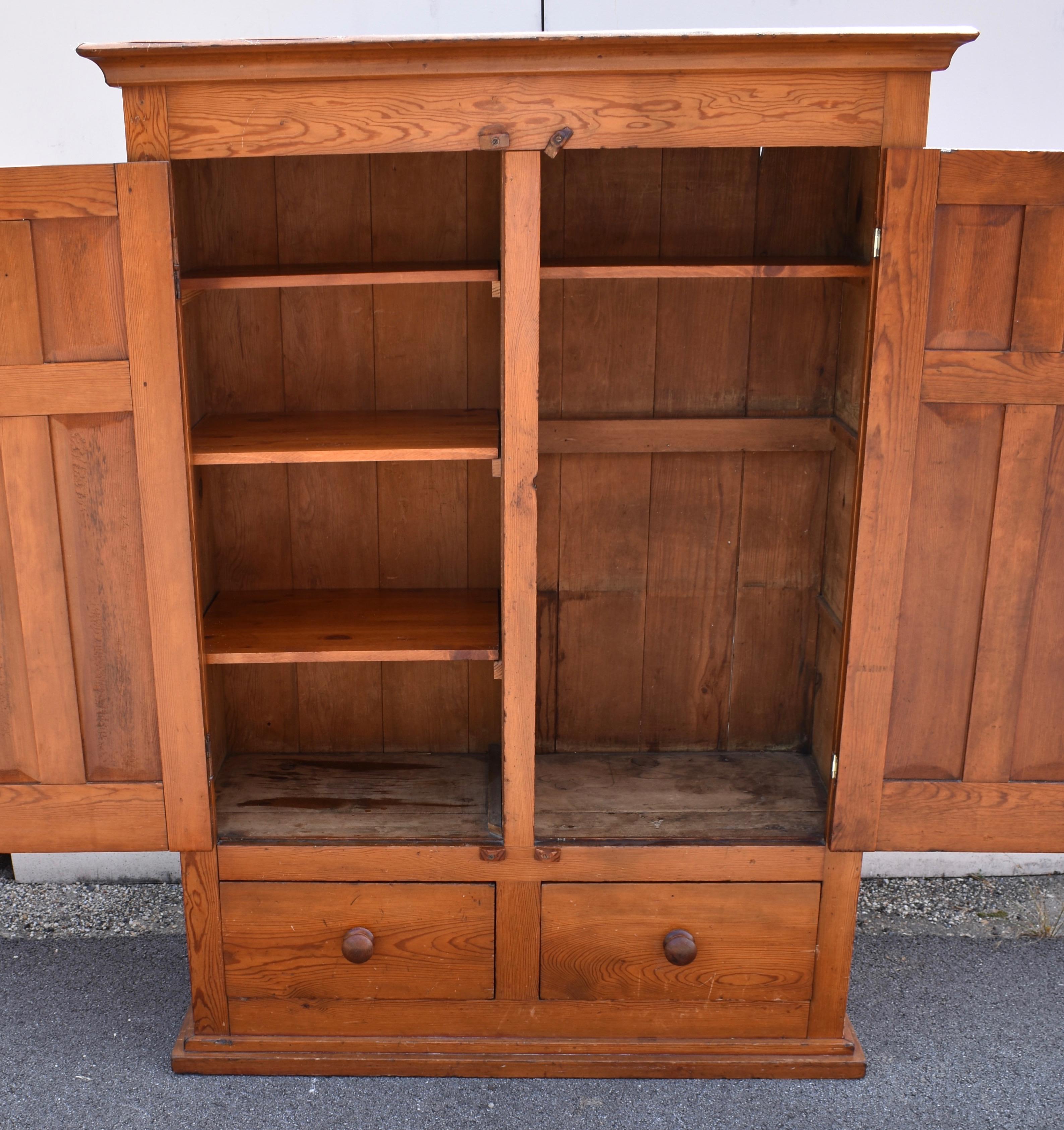 20th Century Pitch Pine Two Door Linen Cupboard For Sale