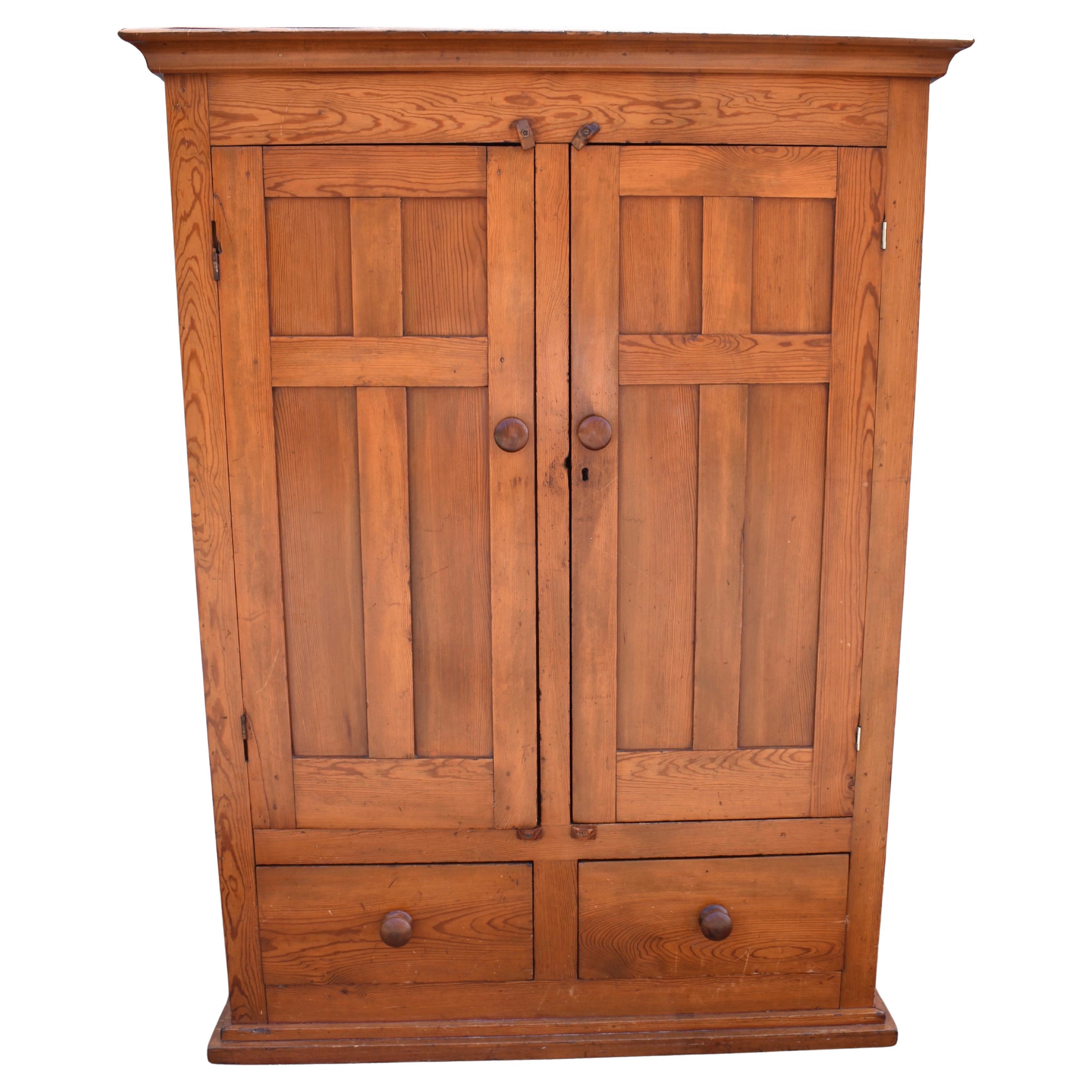 Pitch Pine Two Door Linen Cupboard For Sale