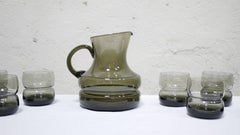 Pitcher and 8 Vintage Glasses in Smoked Glass