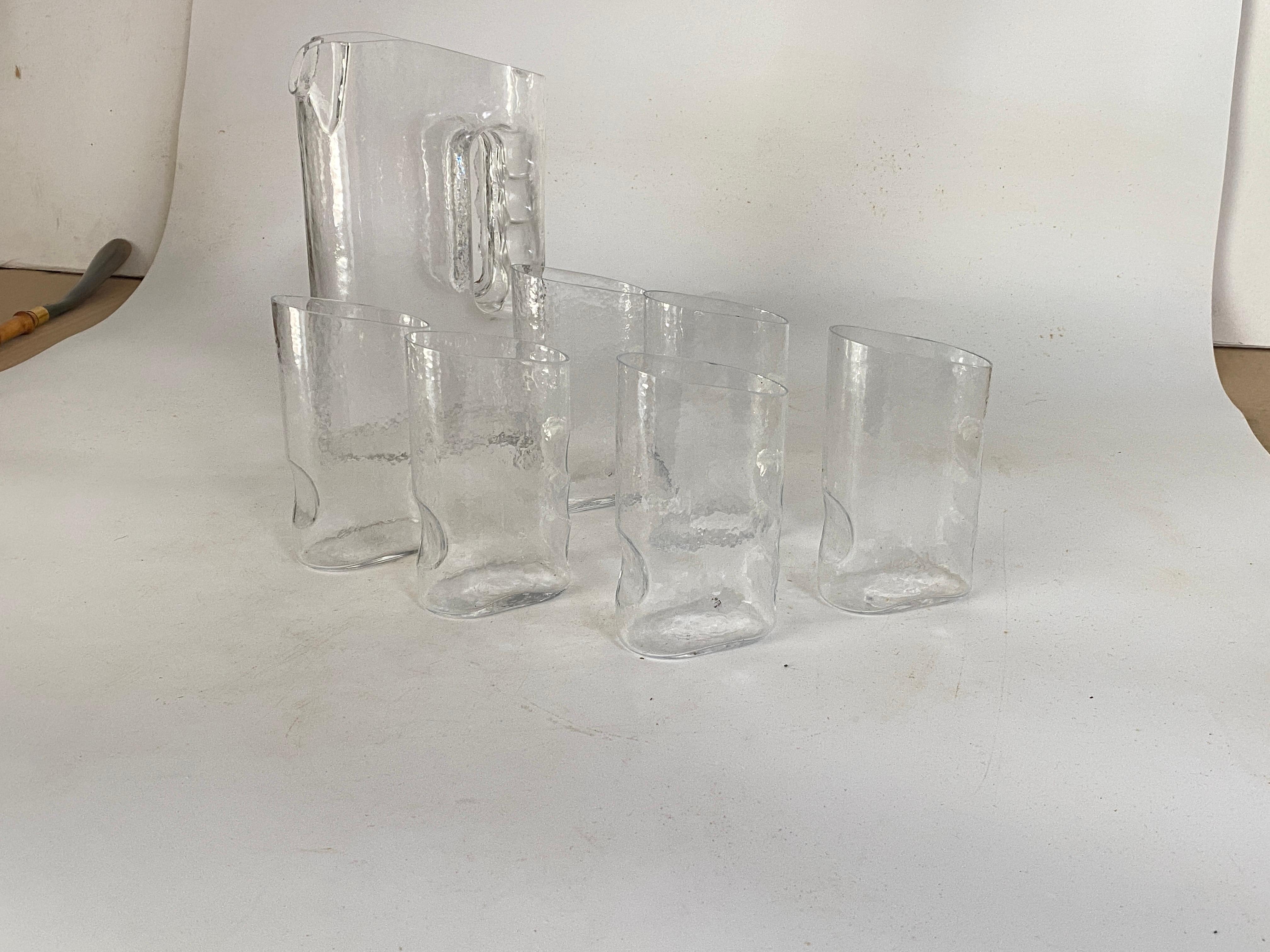Set of 6 Rare modernist sixties glasses from the “Drink In” glass service and a Pitcher designed in 1969 by Claus Josef Riedel for the Riedel Glass factory in Kufstein Tirol Austria. Mint condition”