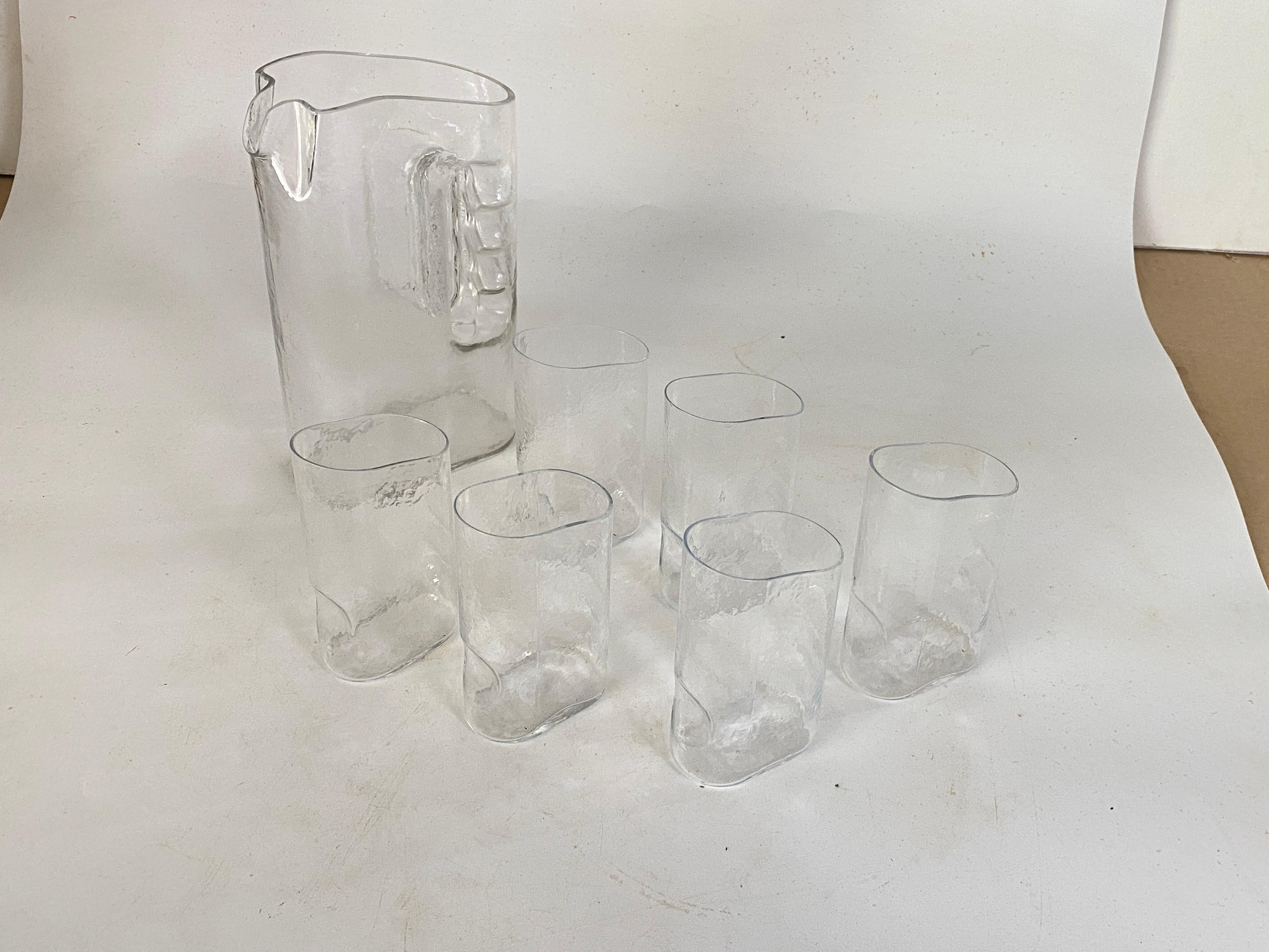 Pitcher and  Glasses in Art glass in transparent Color Autria 1969 Seven Pieces  For Sale 1