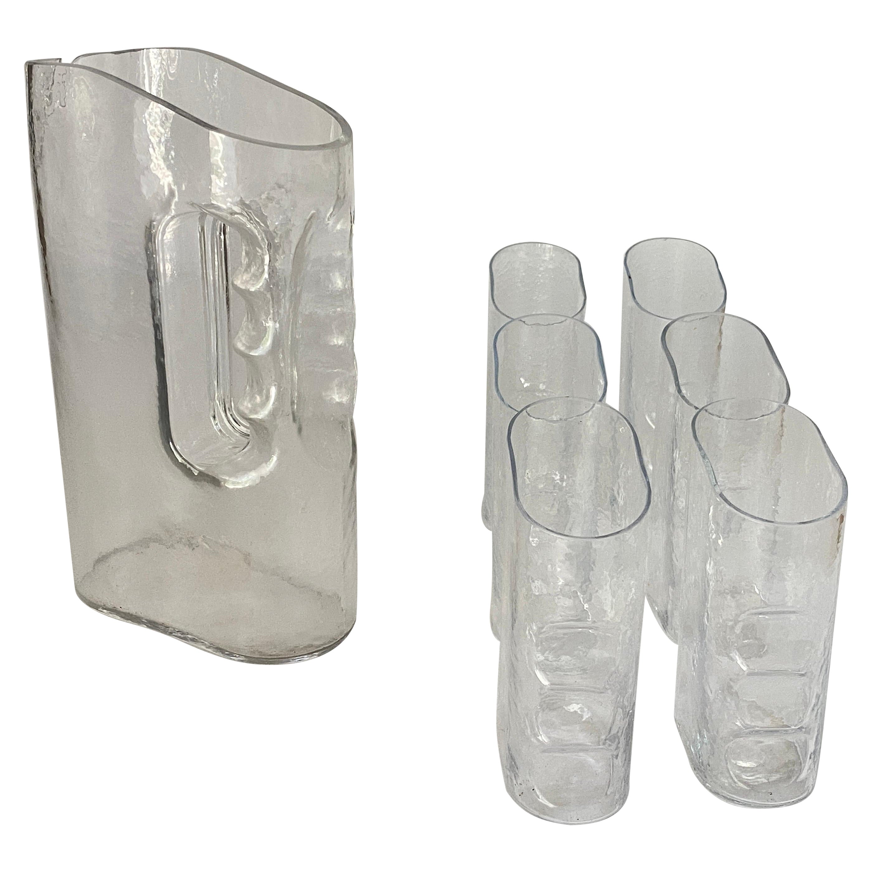 Pitcher and  Glasses in Art glass in transparent Color Autria 1969 Seven Pieces For Sale
