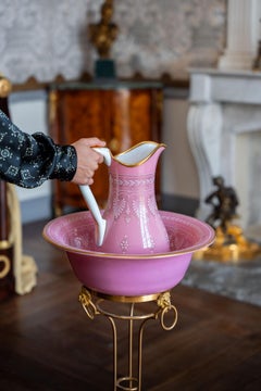 Pitcher and Its Opaline Basin on a Gilt Bronze Base, 19th Century