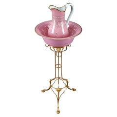 Antique Pitcher and Its Opaline Basin on a Gilt Bronze Base, 19th Century