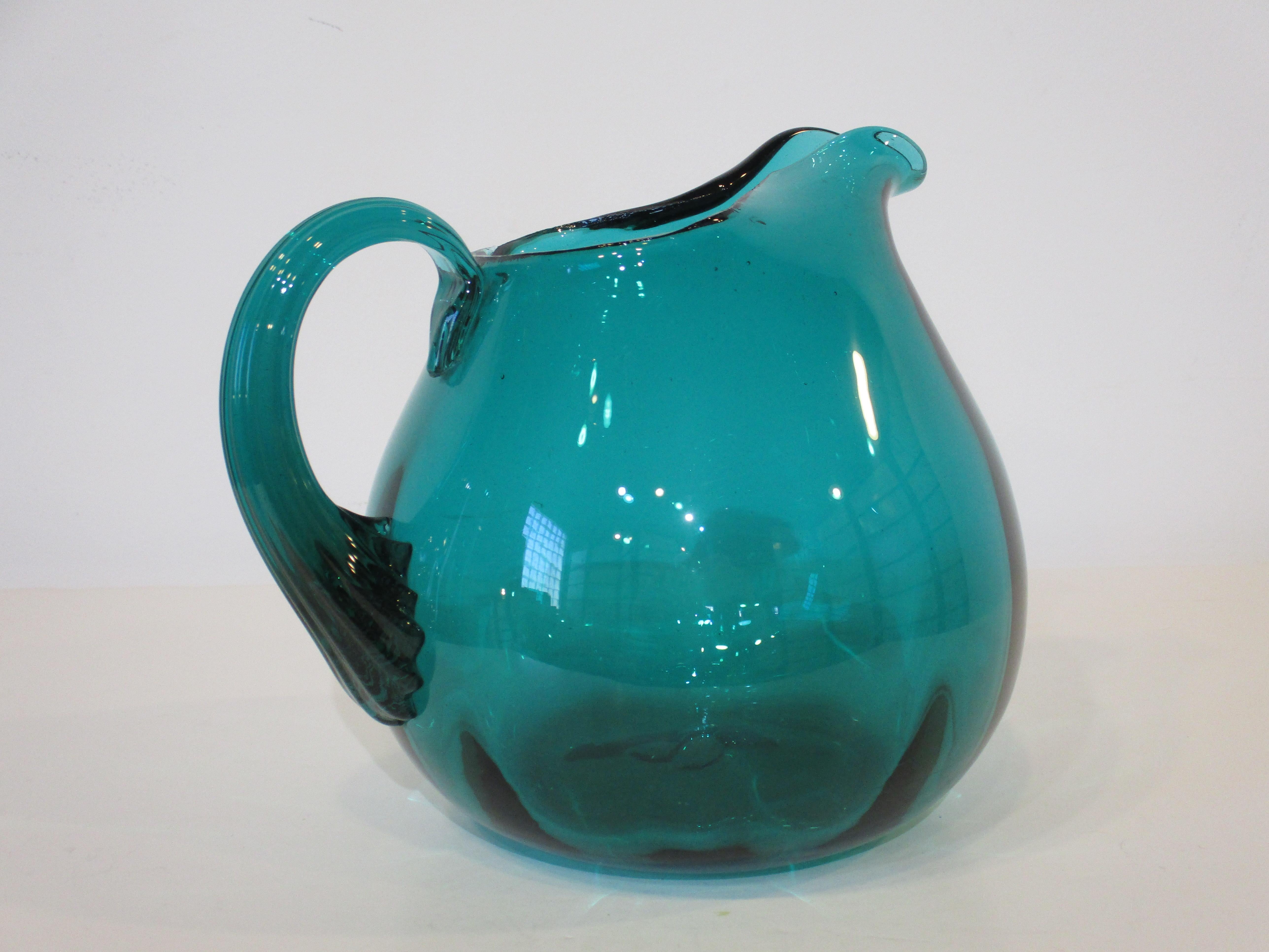 Blown Glass Pitcher and Mug Set by Wayne Husted for Blenko Glass  For Sale