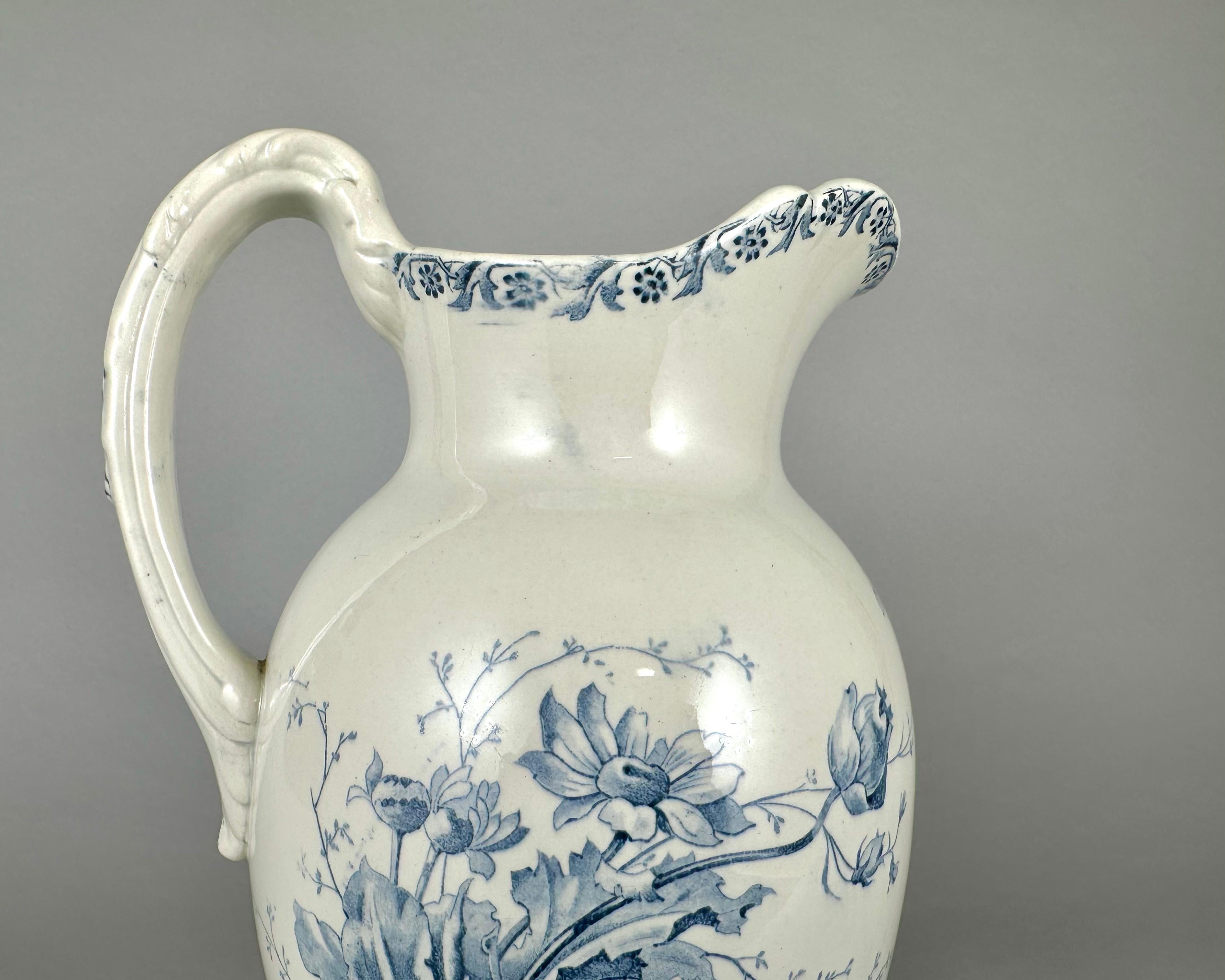 French Pitcher Antique In Ceramic Xenia Floral Decor Jug France Early 20th Century