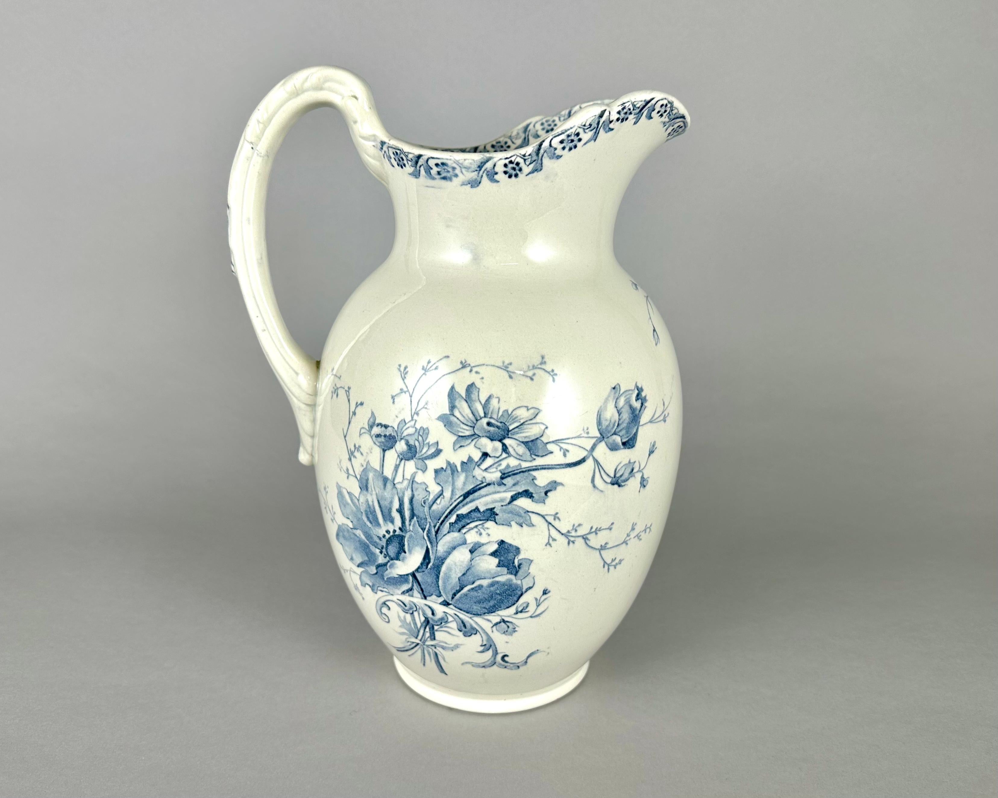 Pitcher Antique In Ceramic Xenia Floral Decor Jug France Early 20th Century In Excellent Condition In Bastogne, BE