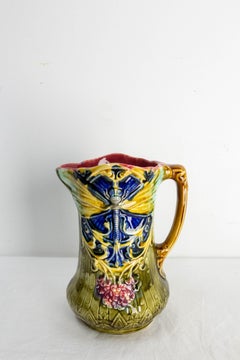 Pitcher Art Nouveau Onnaing Barbotine, Early 20th Century