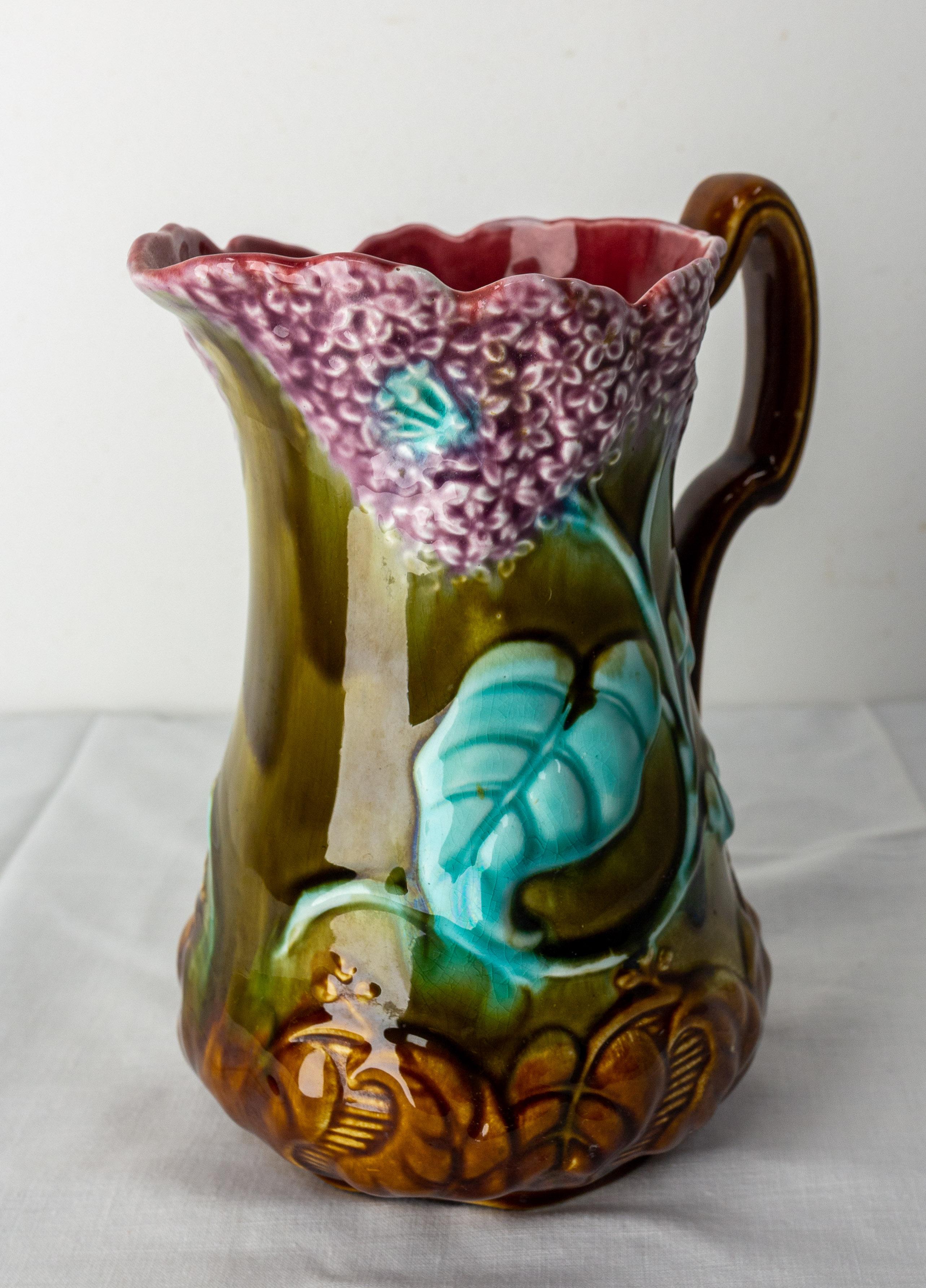Pitcher Art Nouveau Onnaing Barbotine, Early 20th Century In Good Condition For Sale In Labrit, Landes