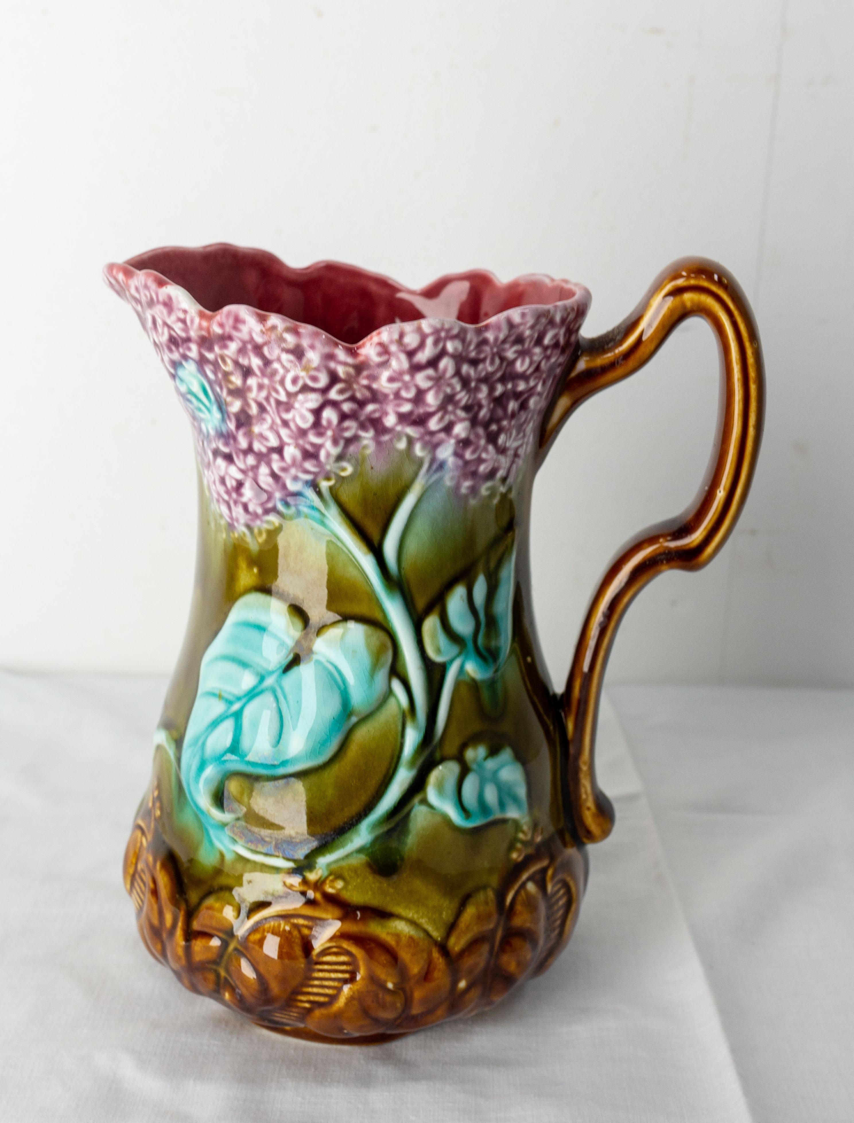Ceramic Pitcher Art Nouveau Onnaing Barbotine, Early 20th Century For Sale