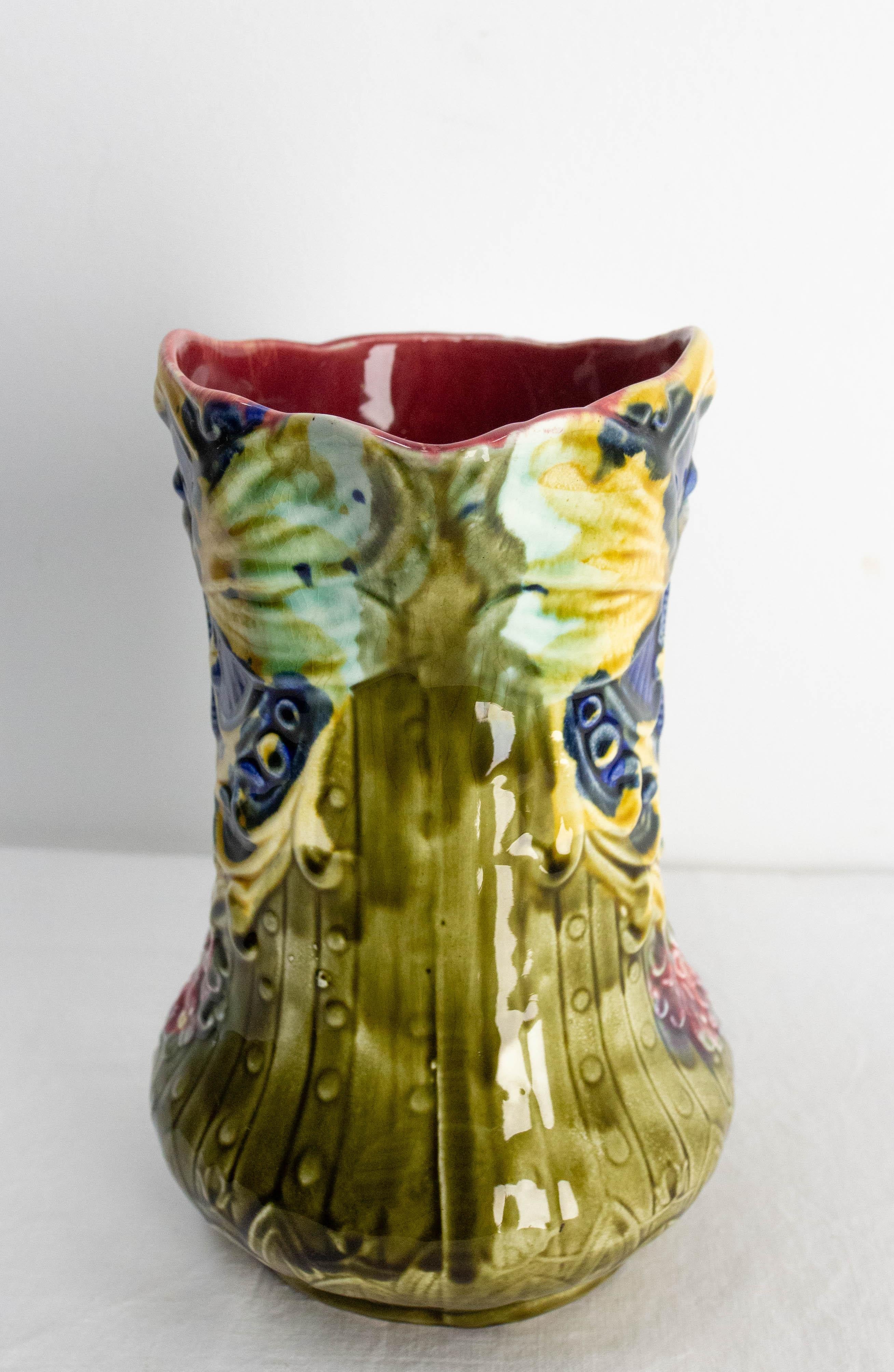 Ceramic Pitcher Art Nouveau Onnaing Barbotine, Early 20th Century For Sale