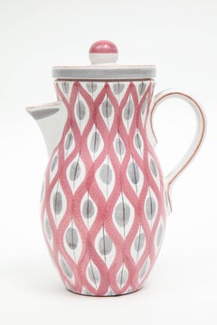 Pitcher by Stig Lindberg, Scandinavian, Midcentury, Red, Gray and White, C 1950