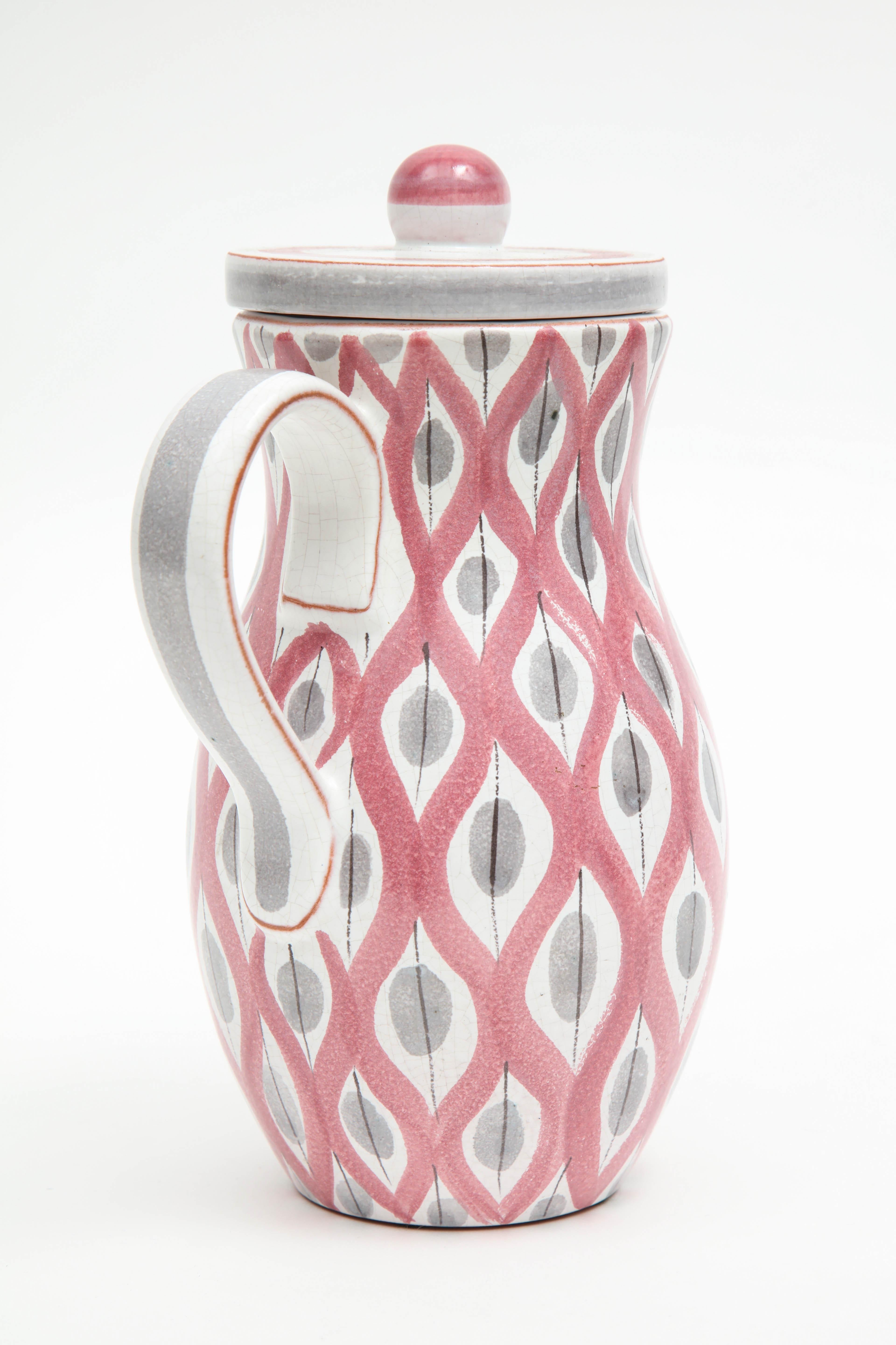 Swedish Pitcher by Stig Lindberg, Scandinavian, Midcentury, Red, Gray and White, C 1950 For Sale