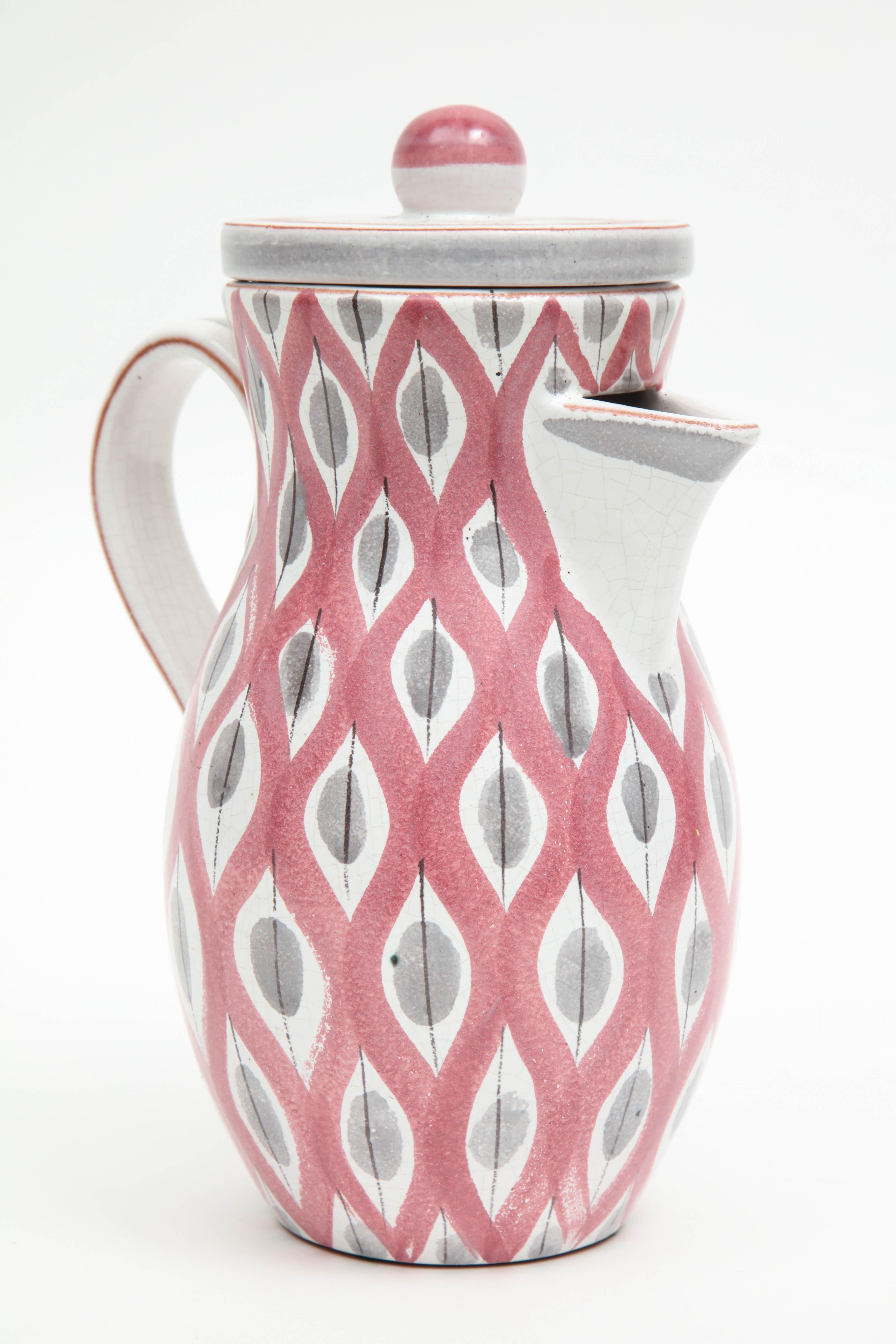 Pitcher by Stig Lindberg, Scandinavian, Midcentury, Red, Gray and White, C 1950 In Good Condition For Sale In New York, NY