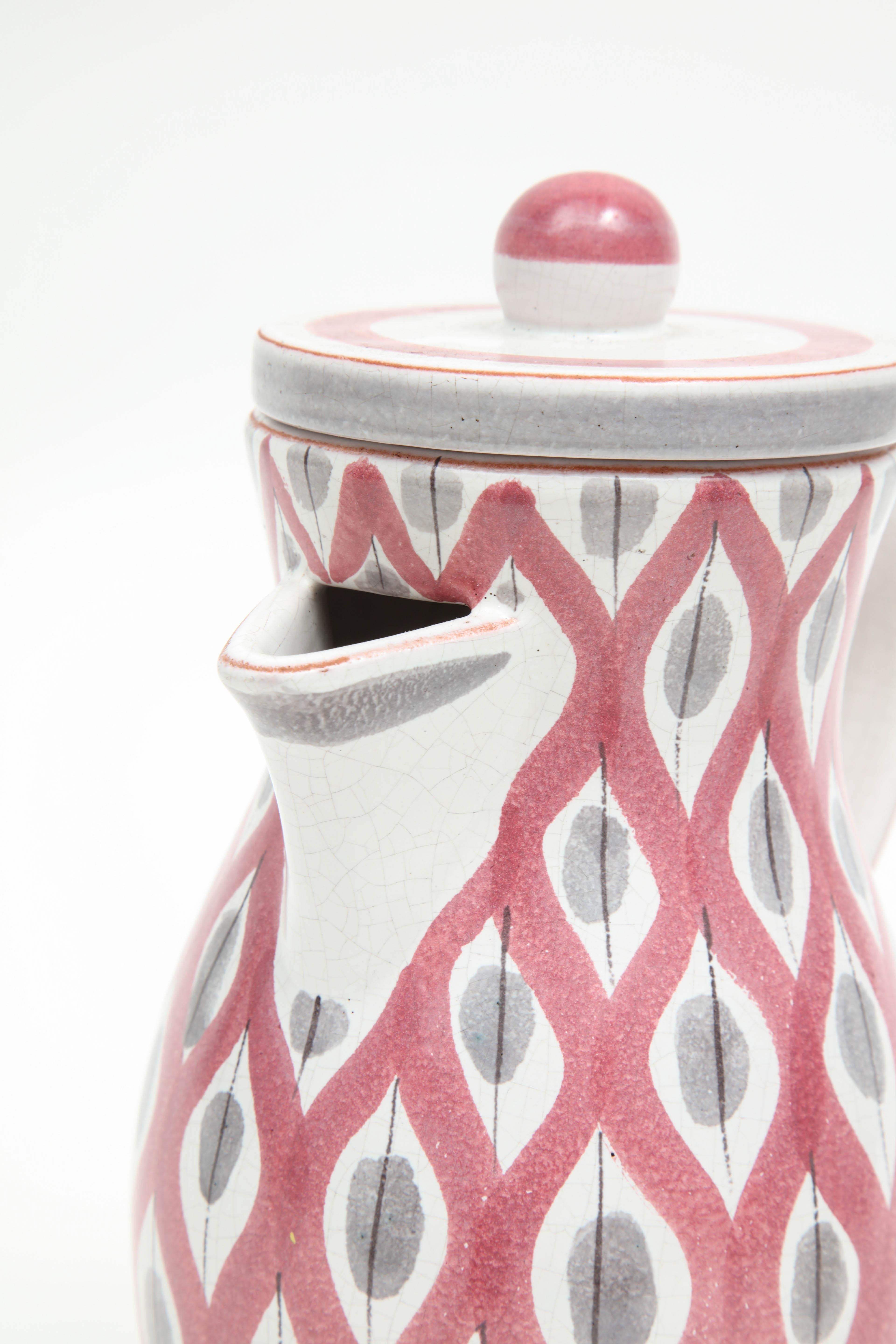 Faience Pitcher by Stig Lindberg, Scandinavian, Midcentury, Red, Gray and White, C 1950 For Sale
