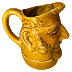 Pitcher in Ceramic from France Yellow Color Shape Man Face France 1970