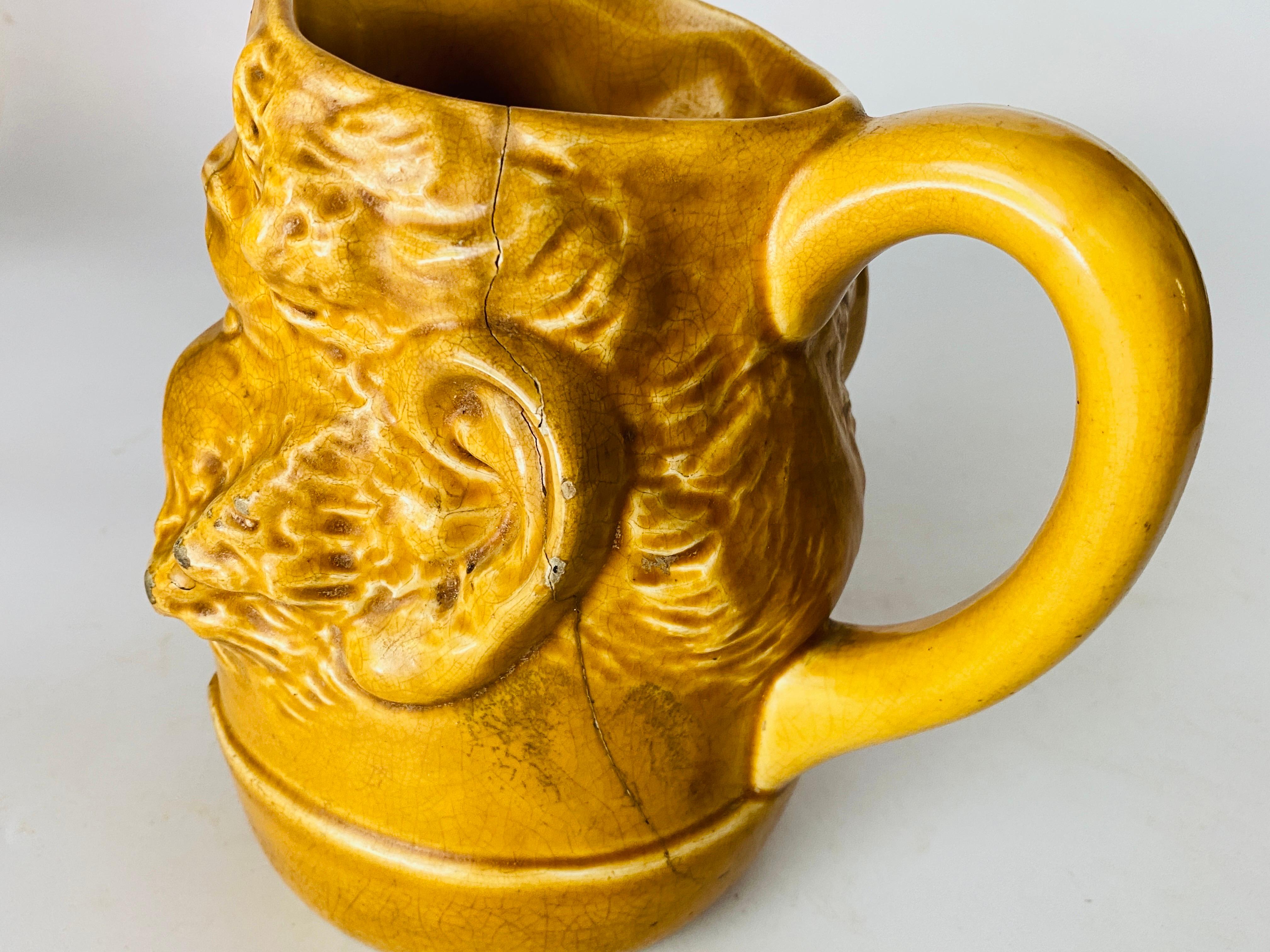 Late 20th Century Pitcher in Ceramic from France Yellow Color Shape Man Face France 1970 For Sale