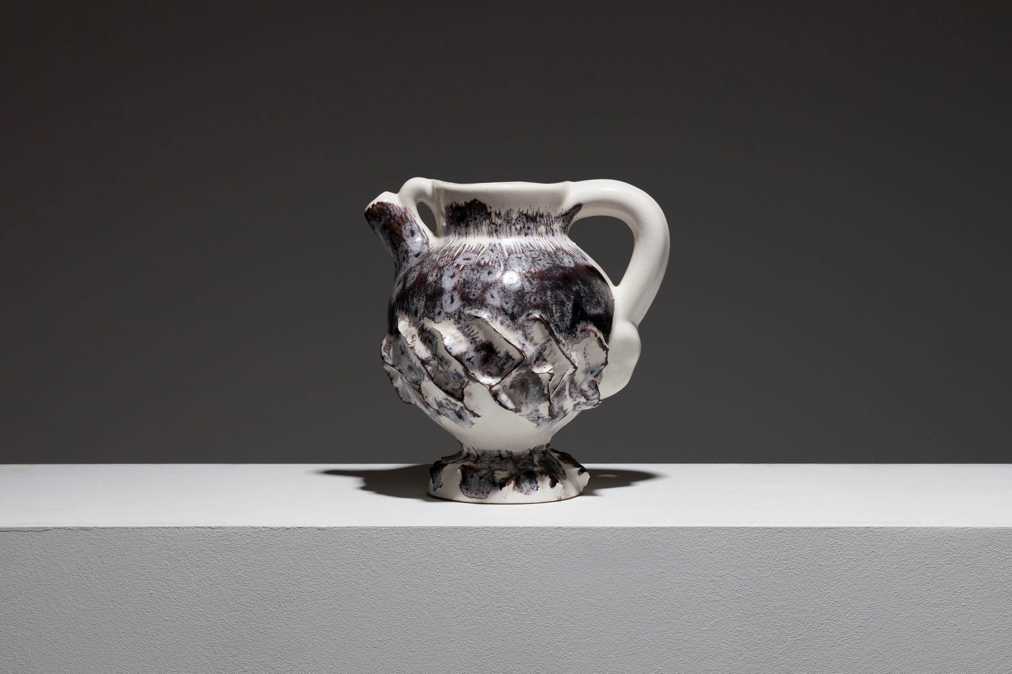 Organic Modern Pitcher in Faience, Vallauris, 1990s