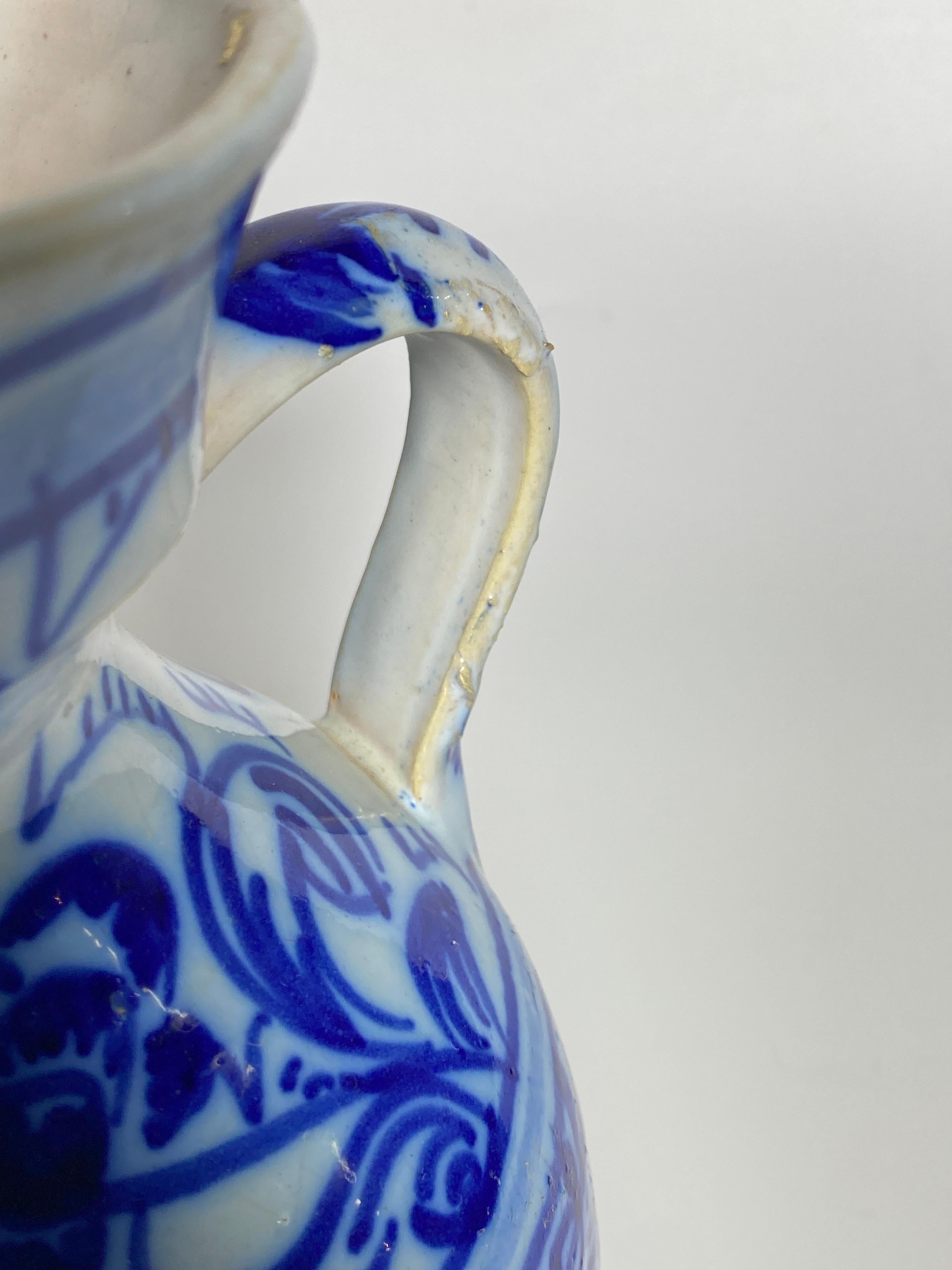 Pitcher in Faience, White and Blue Color, circa 1960 Netherlands For Sale 1