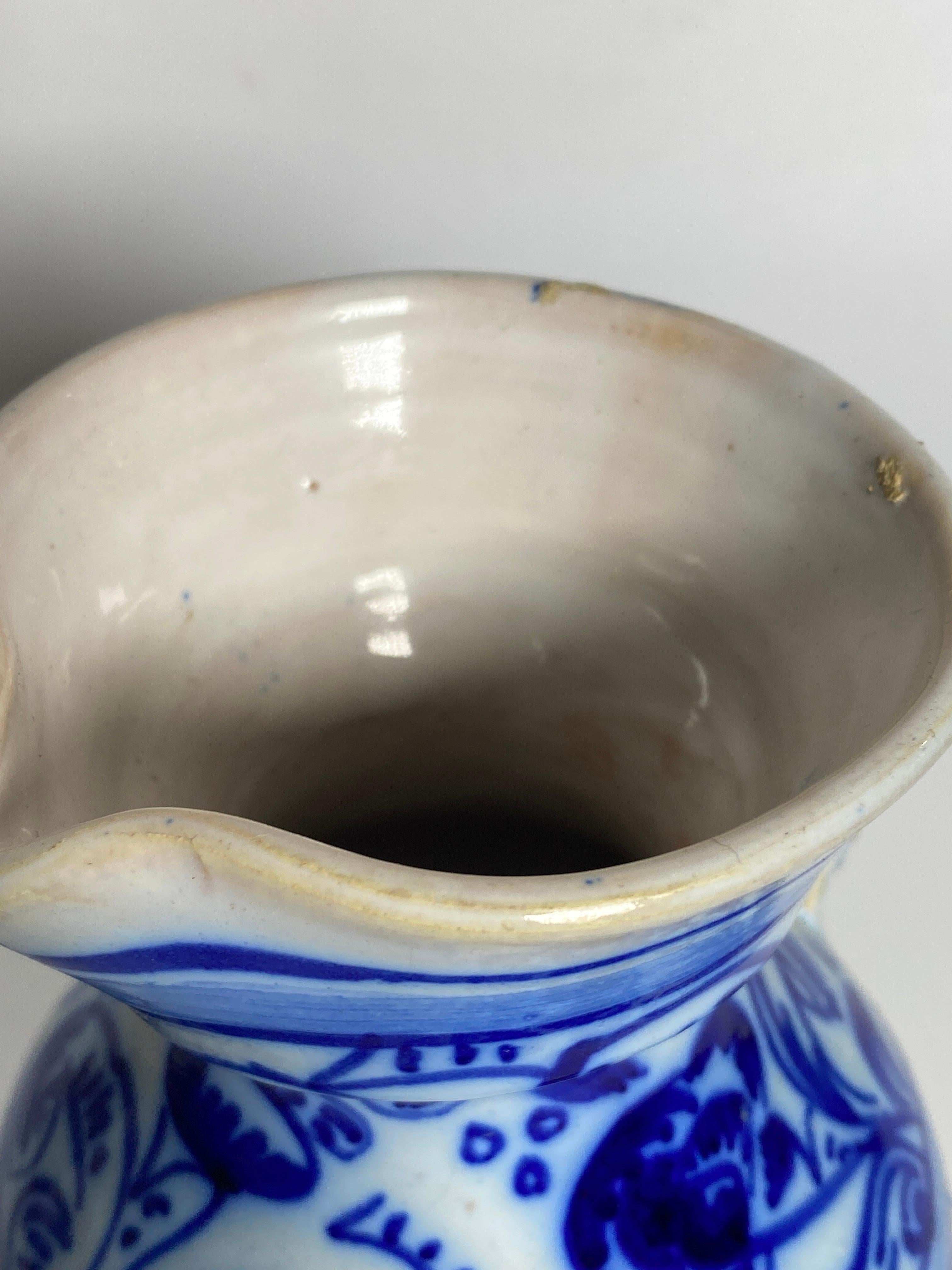 Pitcher in Faience, White and Blue Color, circa 1960 Netherlands For Sale 3