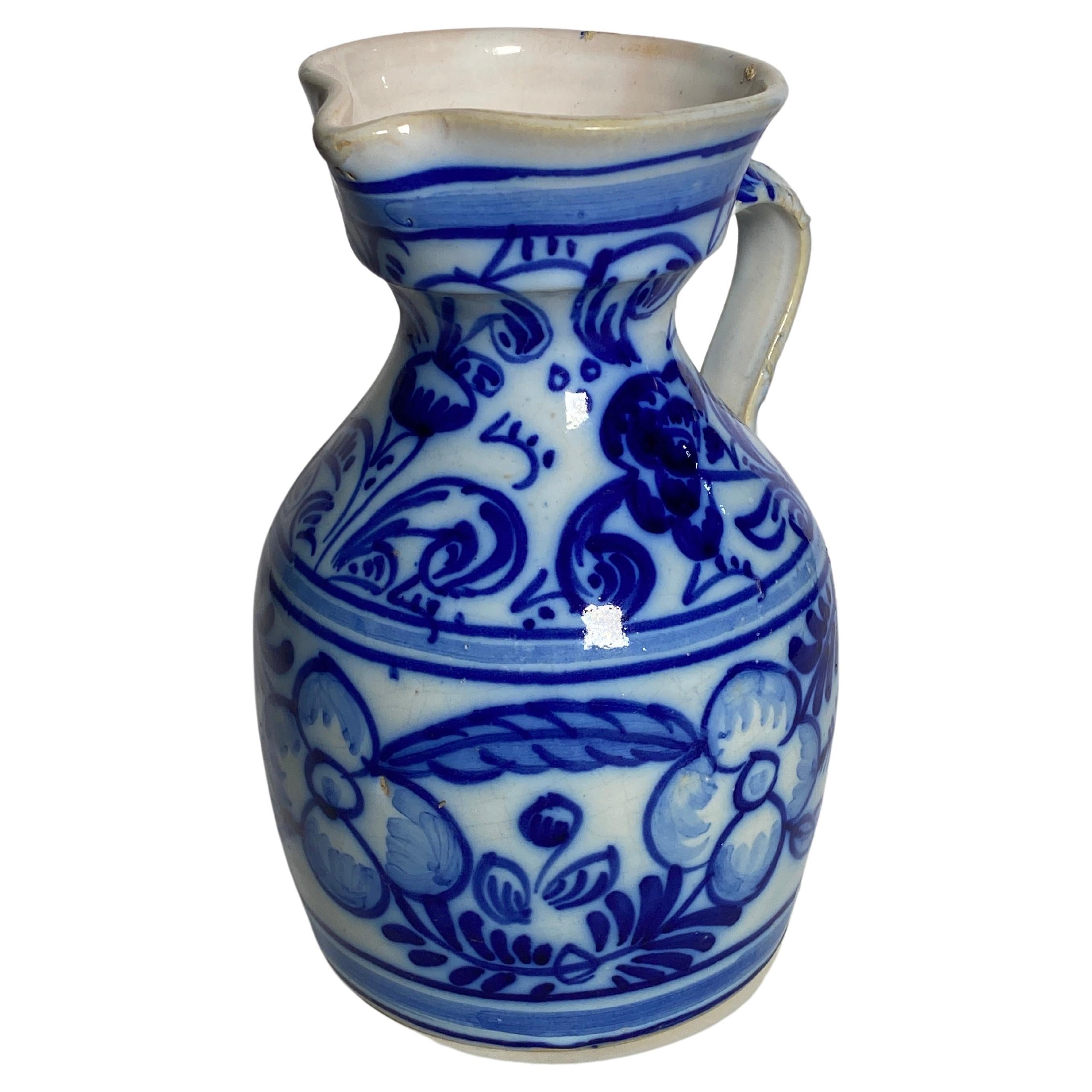 Pitcher in Faience, White and Blue Color, circa 1960 Netherlands For Sale