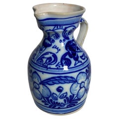 Pitcher in Faience, White and Blue Color, circa 1960 Netherlands