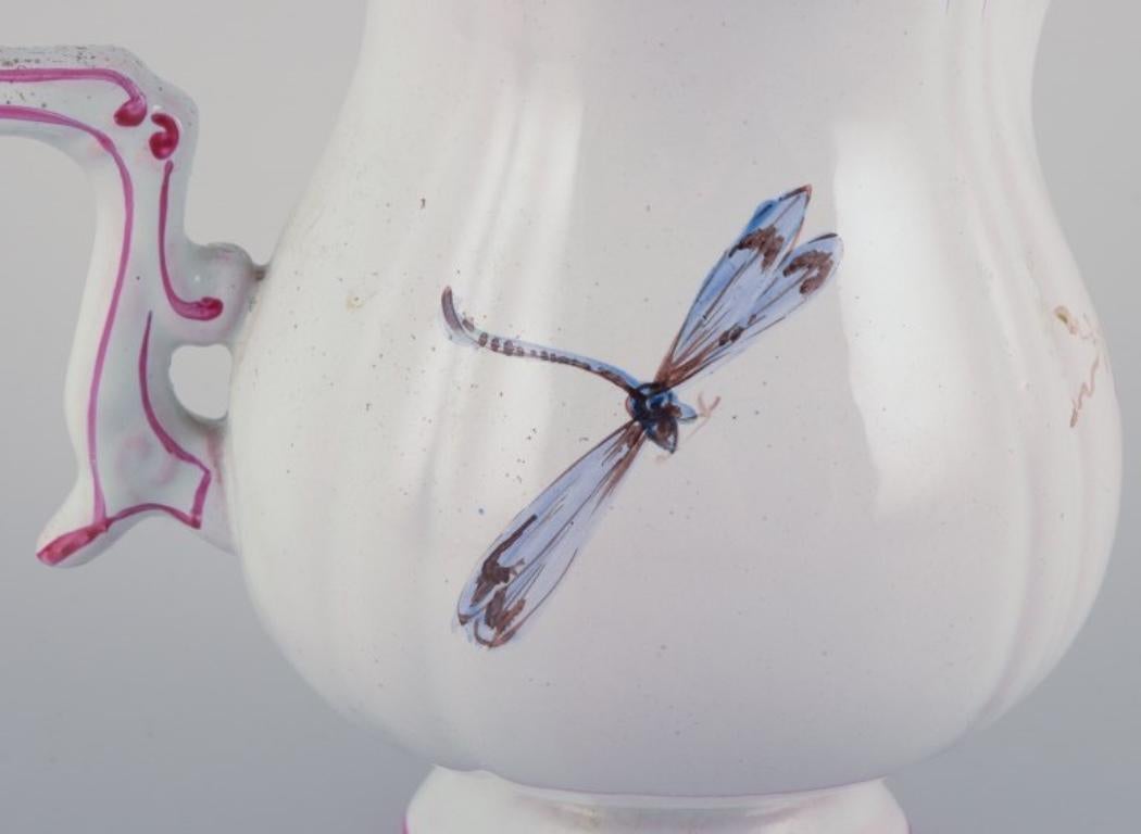 Late 19th Century Pitcher in faience with motifs of flowers and insects. Style of Emile Gallé For Sale