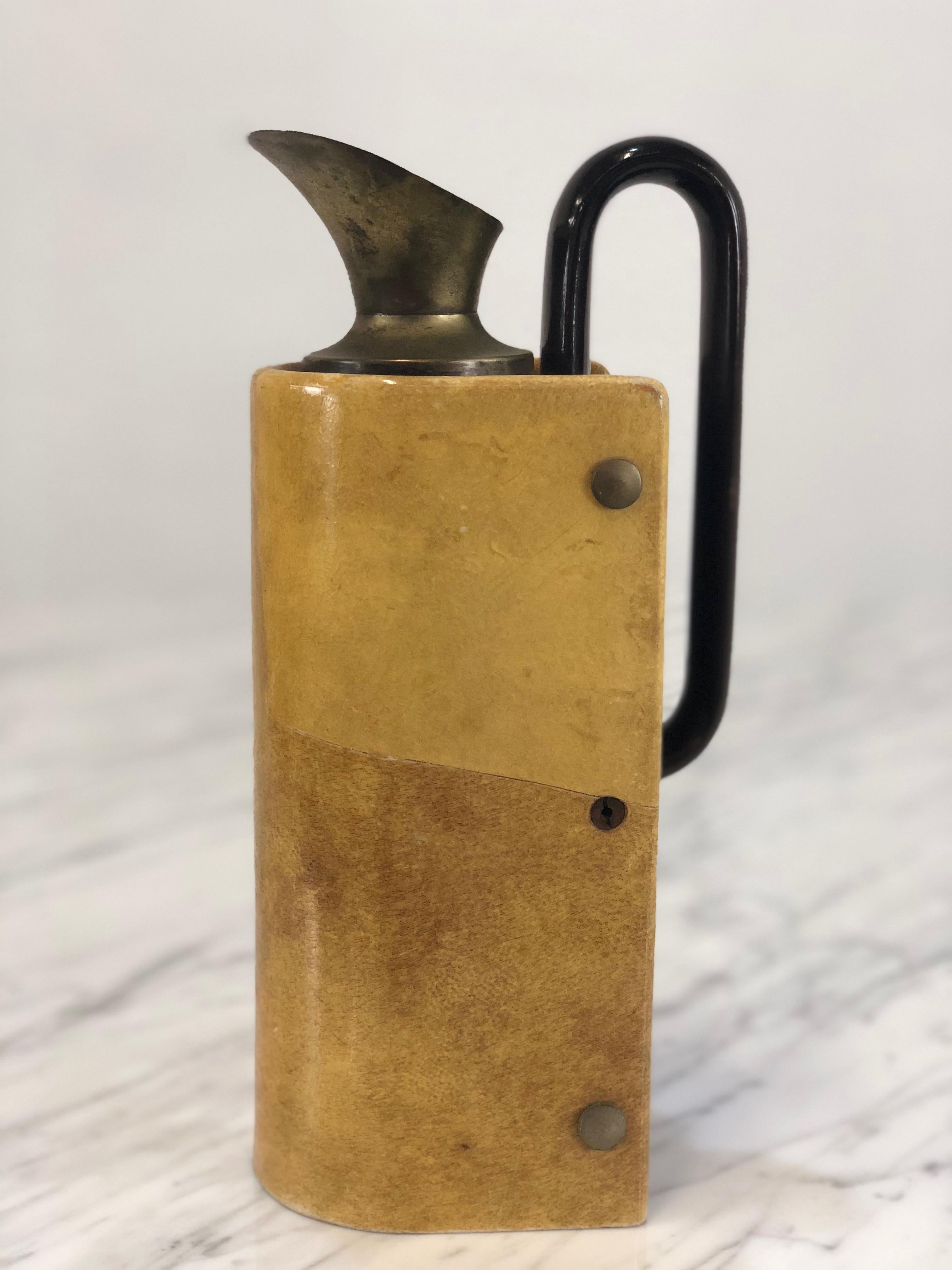 Pitcher in Parchment and Brass by Aldo Tura In Good Condition In Milano, IT