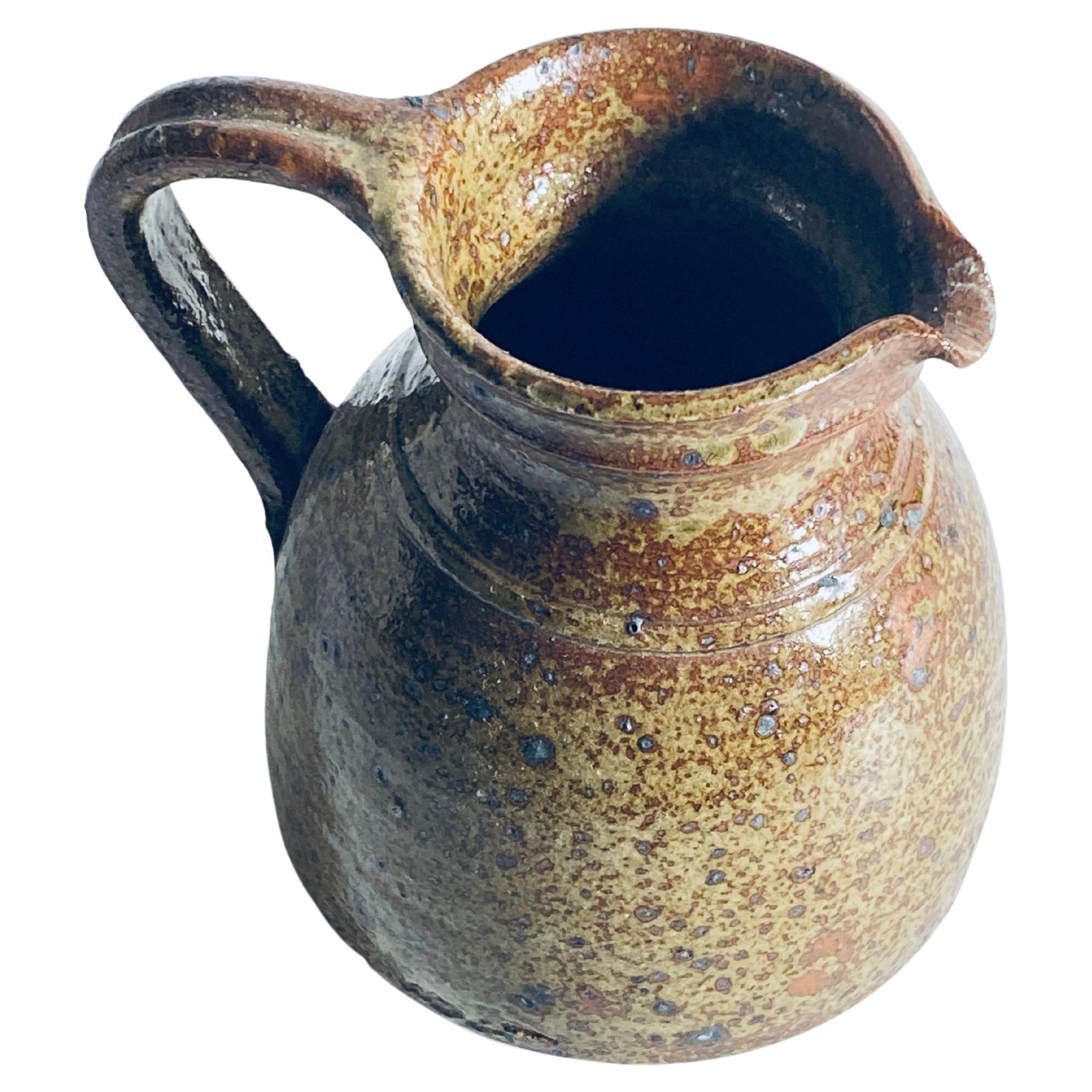 Pitcher or Jug in Stoneware Ceramic, Brown Color, France 1960, Old Patina For Sale